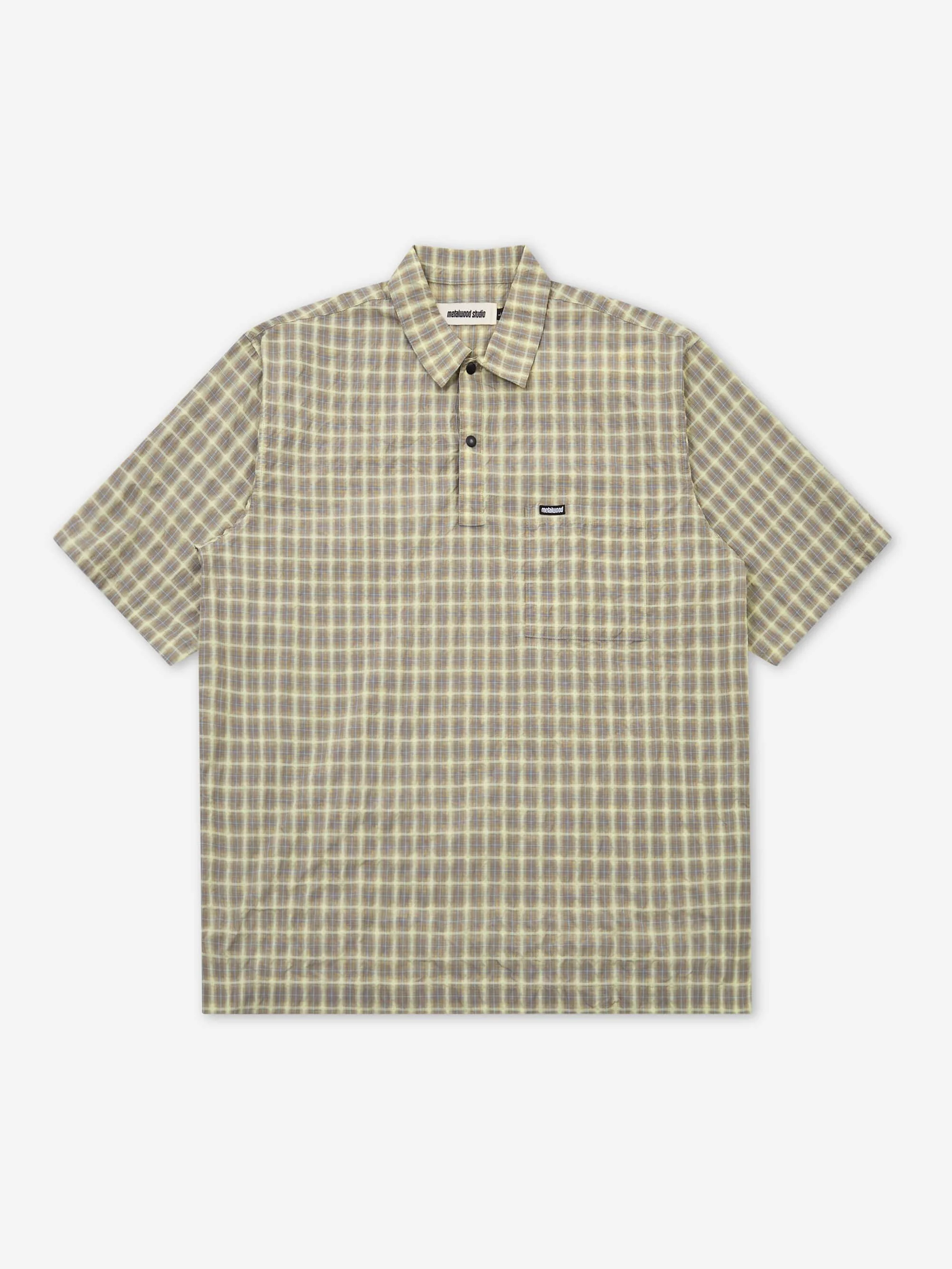 Metalwood Oversized Snap Top Polo - Tan Plaid