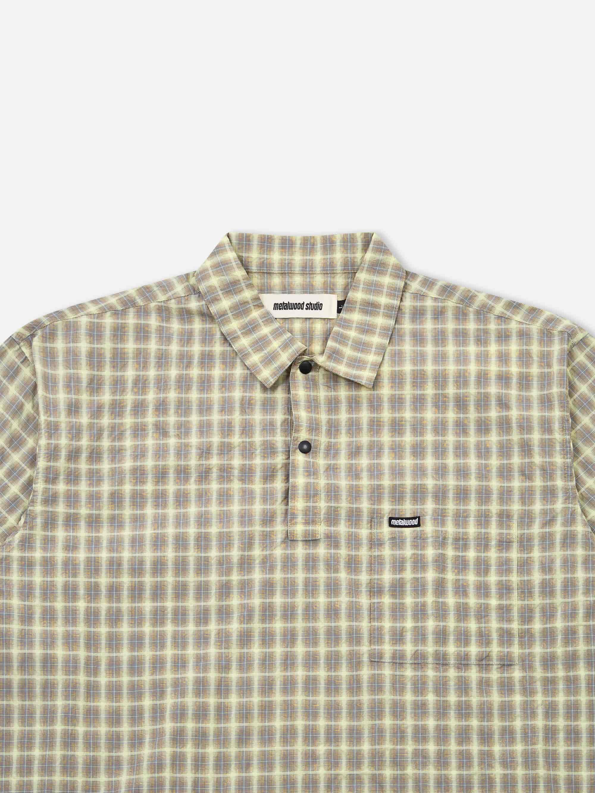 Metalwood Oversized Snap Top Polo - Tan Plaid - Image 2