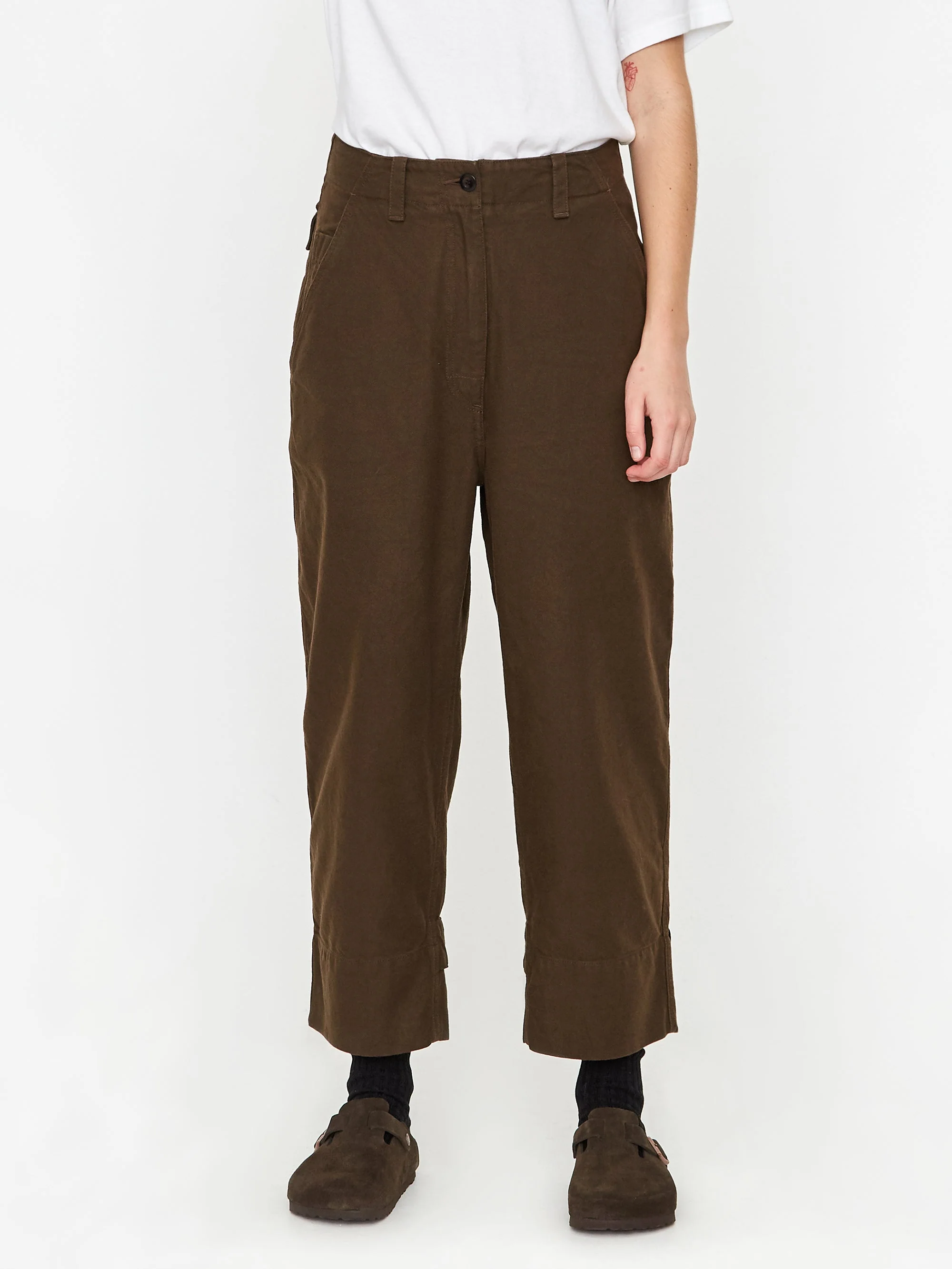 MHL. By Margaret Howell Cropped Ankle Tab Trouser - Bark