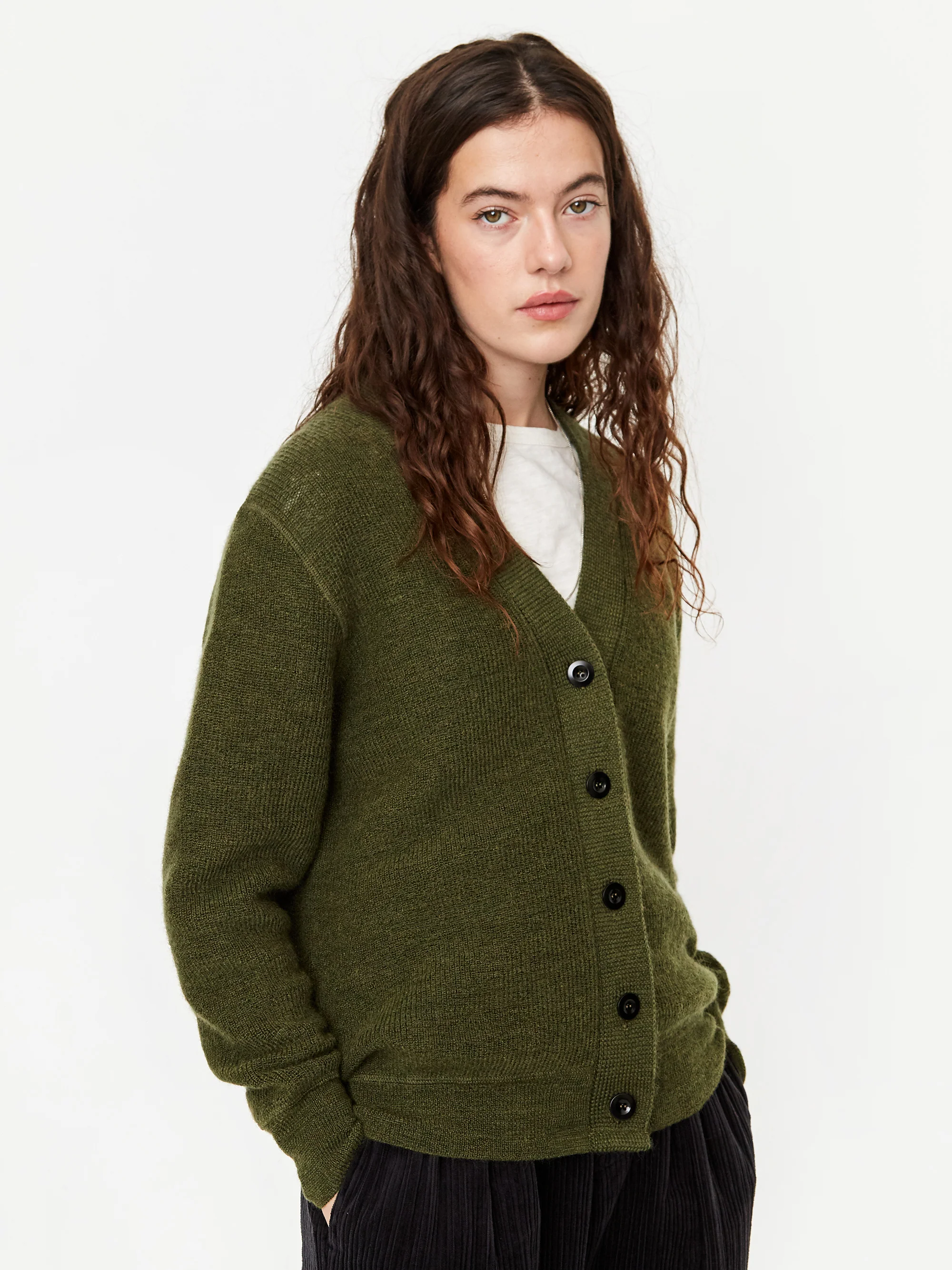 MHL. By Margaret Howell Flatlock Cardigan W - Dark Khaki - Image 4