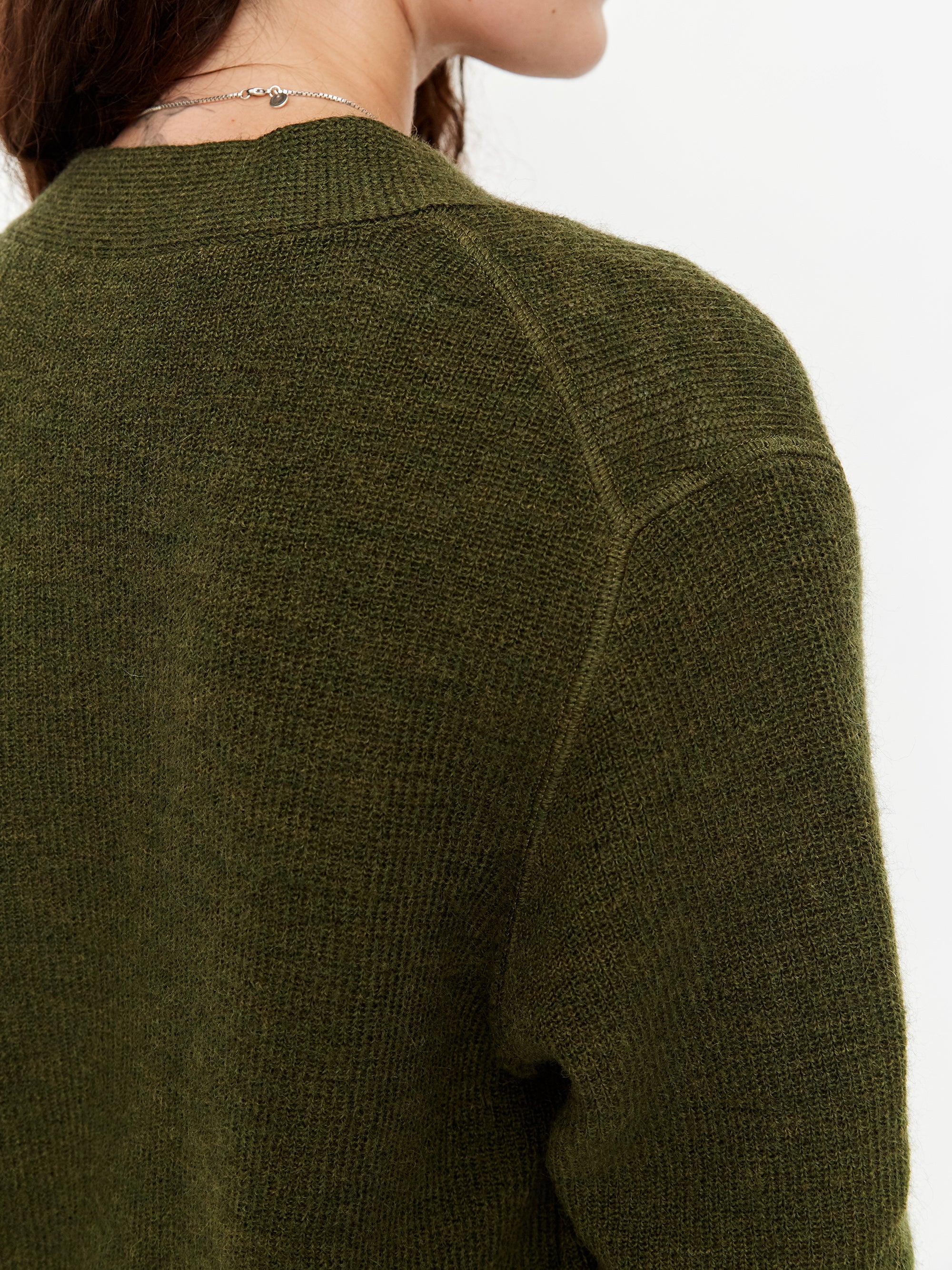MHL. By Margaret Howell Flatlock Cardigan W - Dark Khaki - Image 6