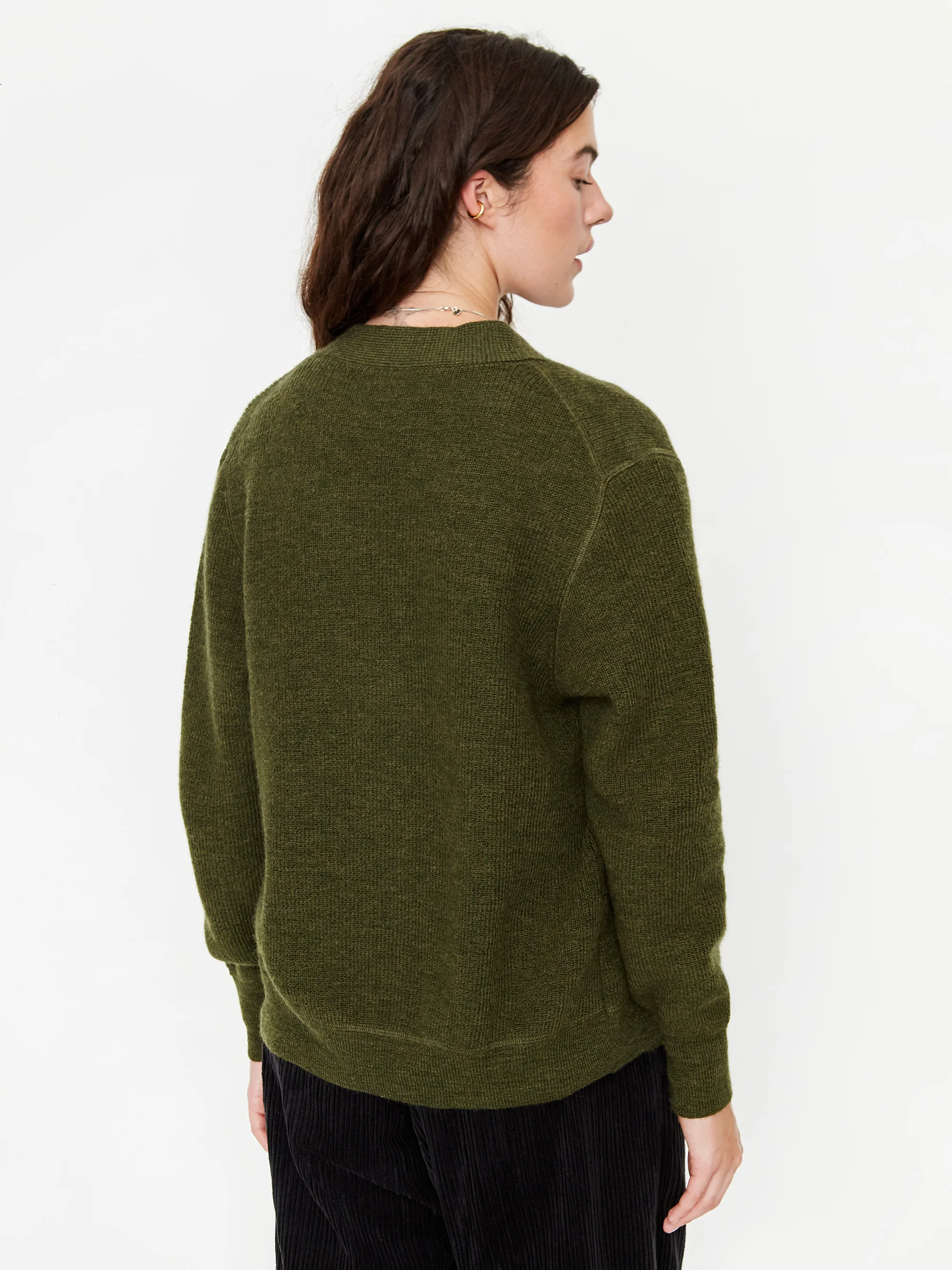 MHL. By Margaret Howell Flatlock Cardigan W - Dark Khaki - Image 7
