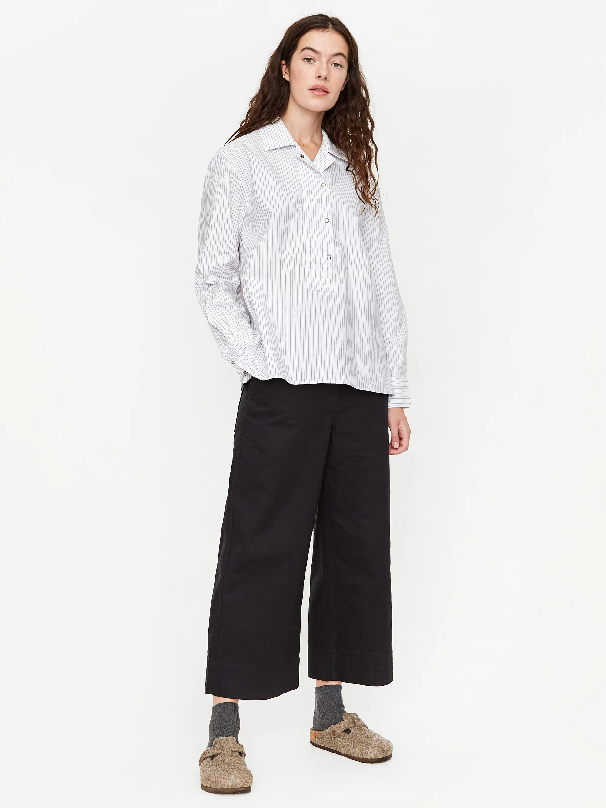 MHL. By Margaret Howell Wide Placket Longsleeve Shirt - White/Black Rust - Image 3