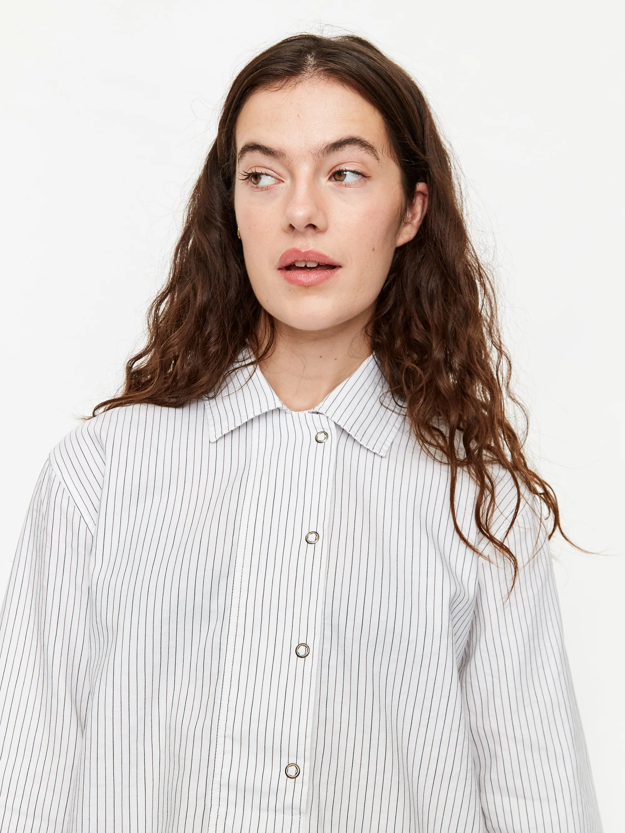 MHL. By Margaret Howell Wide Placket Longsleeve Shirt - White/Black Rust - Image 6