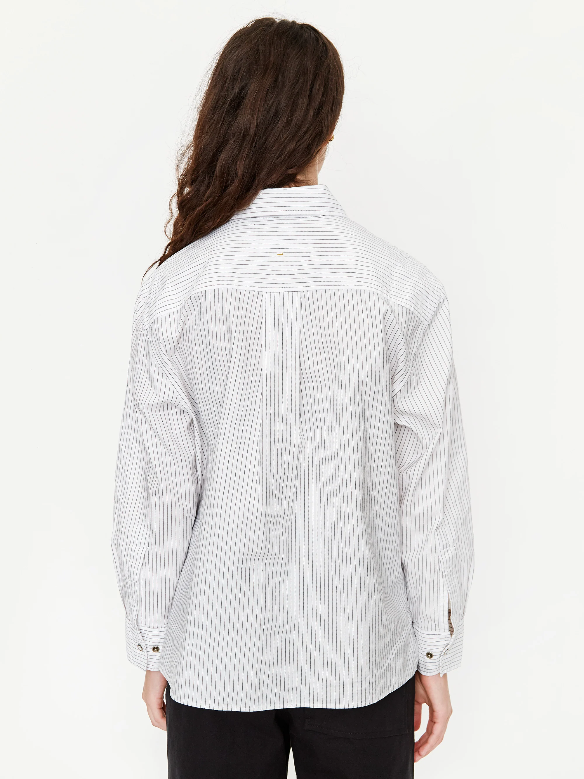 MHL. By Margaret Howell Wide Placket Longsleeve Shirt - White/Black Rust - Image 8