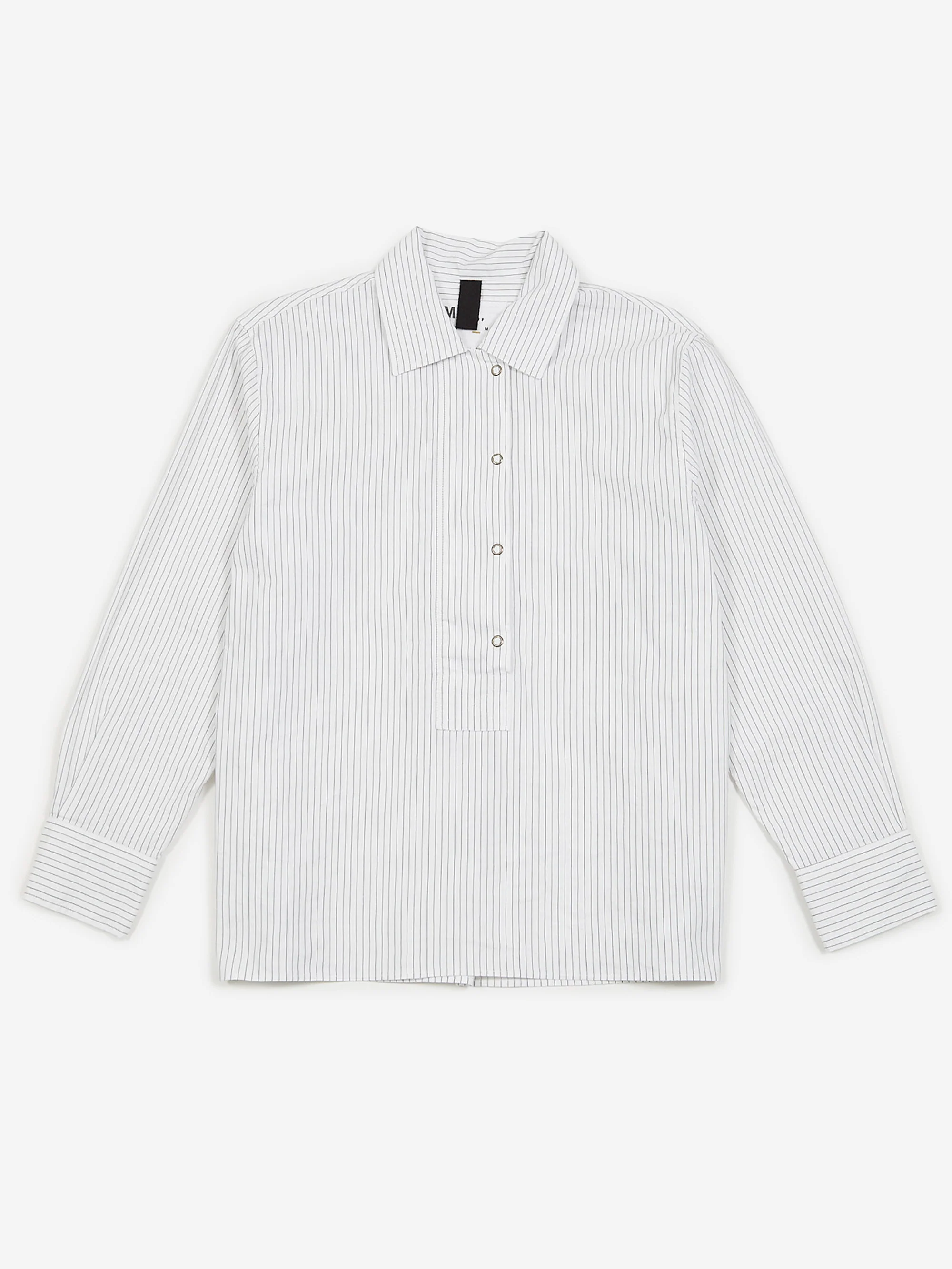 MHL. By Margaret Howell Wide Placket Longsleeve Shirt - White/Black Rust - Image 9