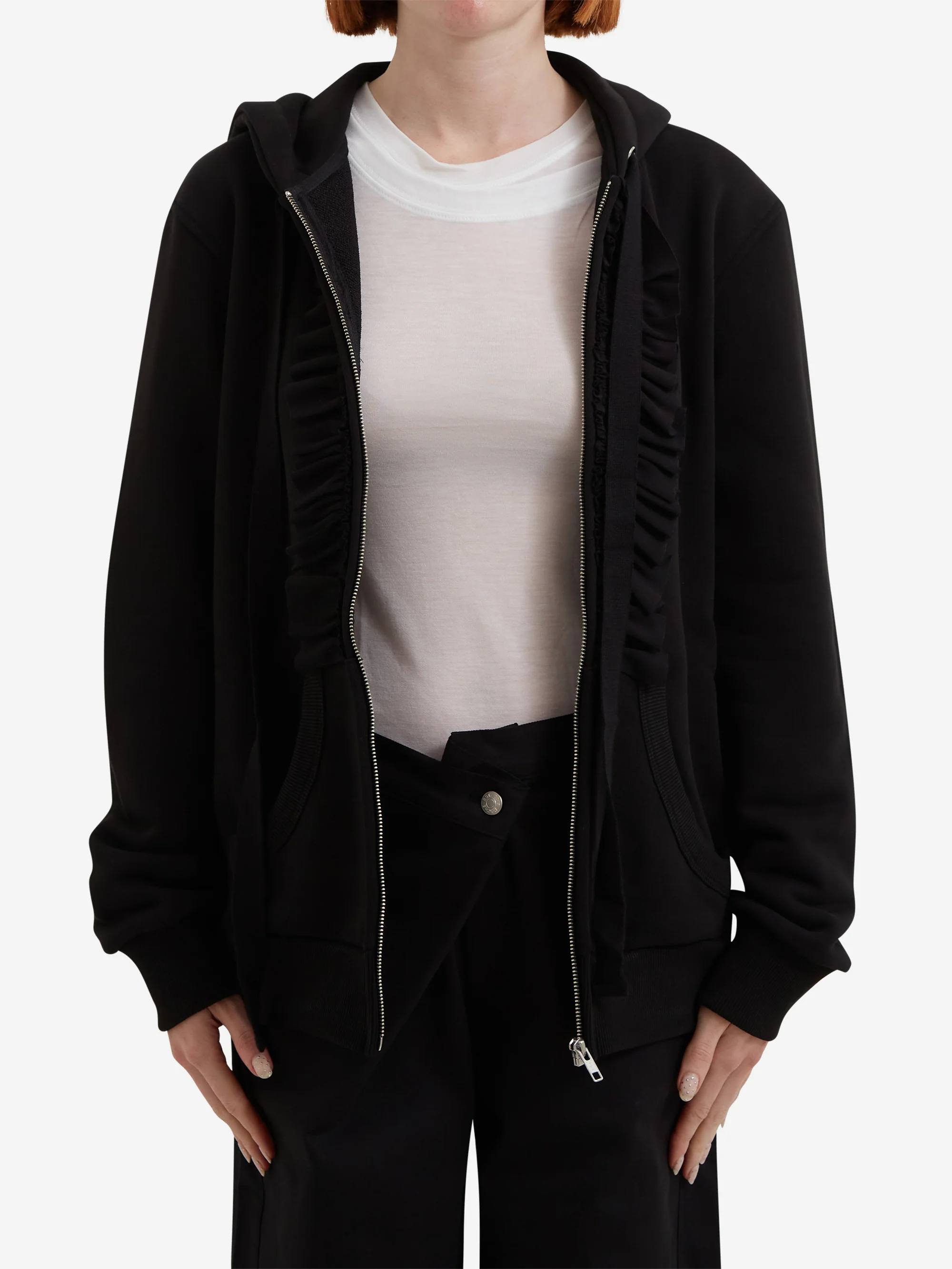 NACHE Ruffle Zip Up Hoodie - Black - Image 2