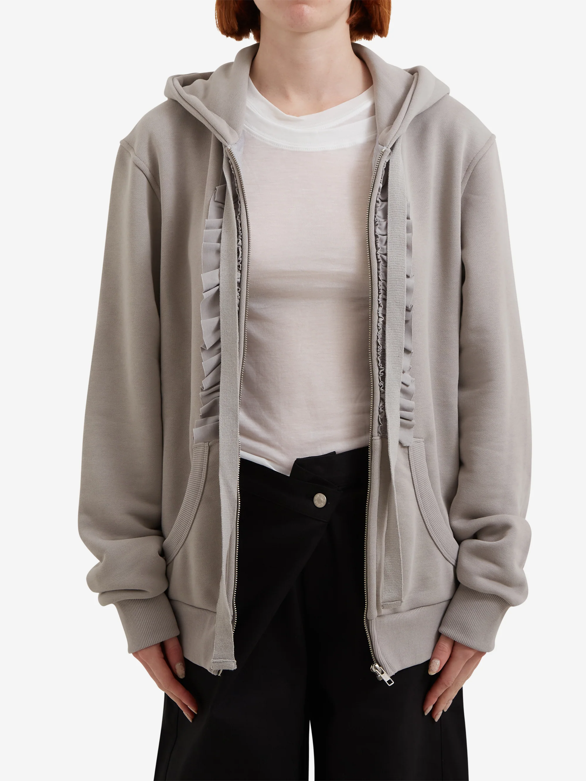 NACHE Ruffle Zip Up Hoodie - Grey - Image 2