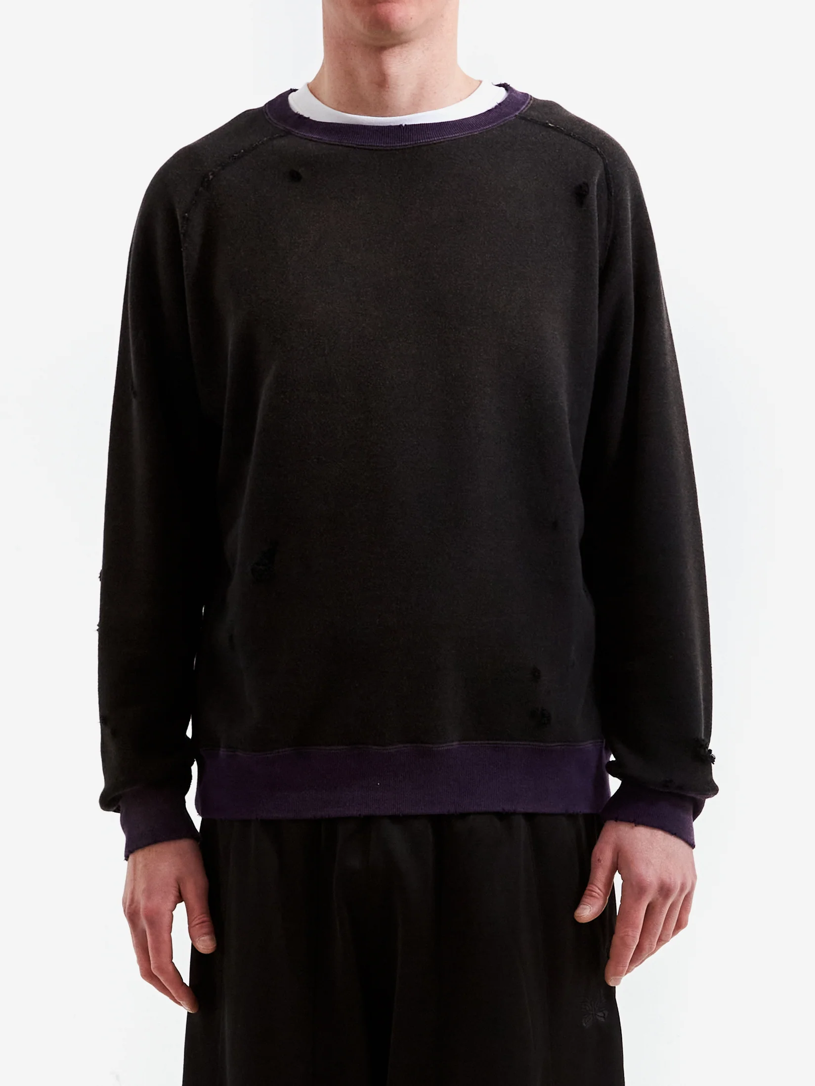 Needles 2-Tone Cotton Crewneck Sweatshirt - Black - Image 2