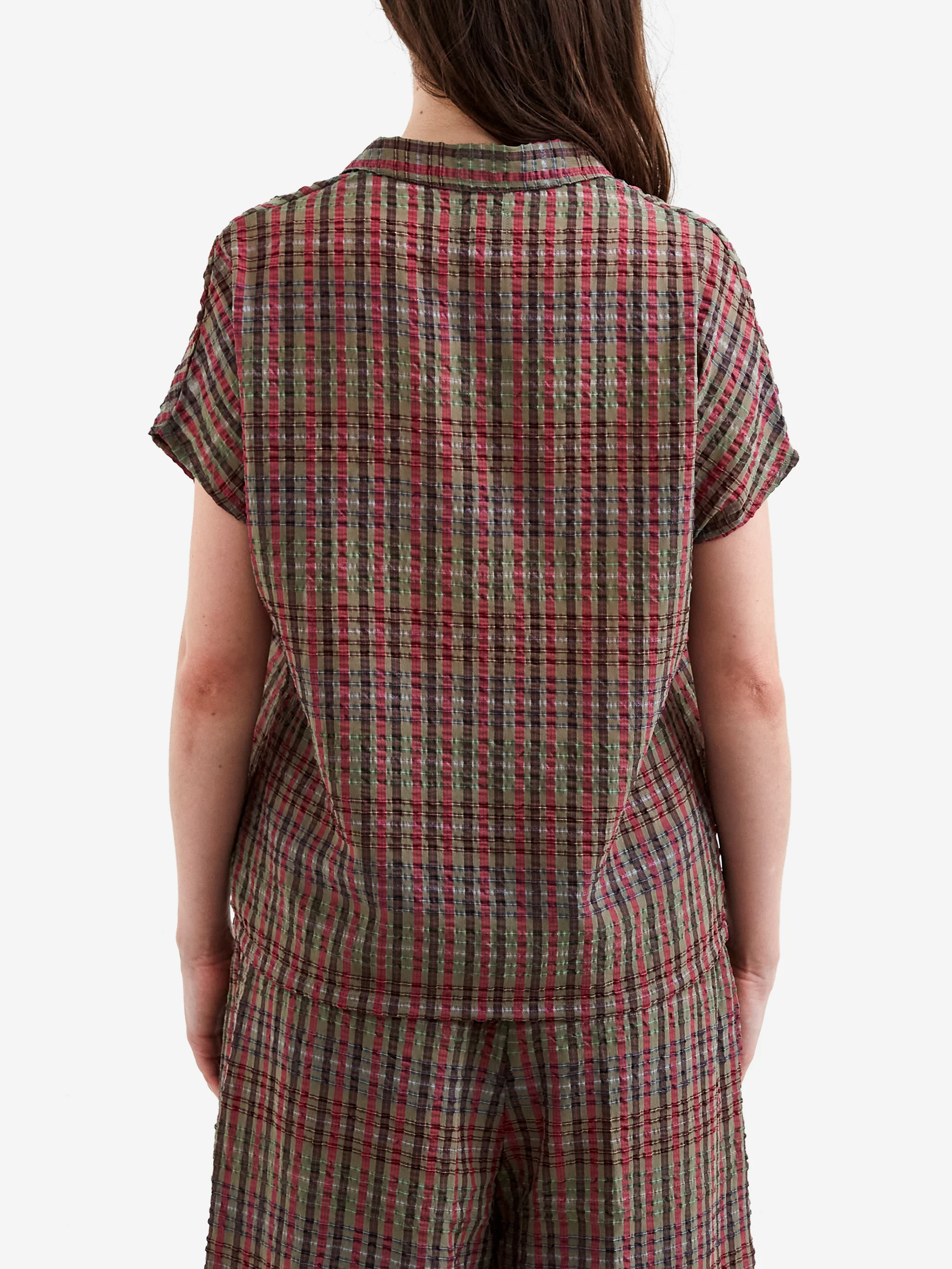 Needles French Sleeve Blouse - PE/R Chiffon Sucker Plaid - Green - Image 3