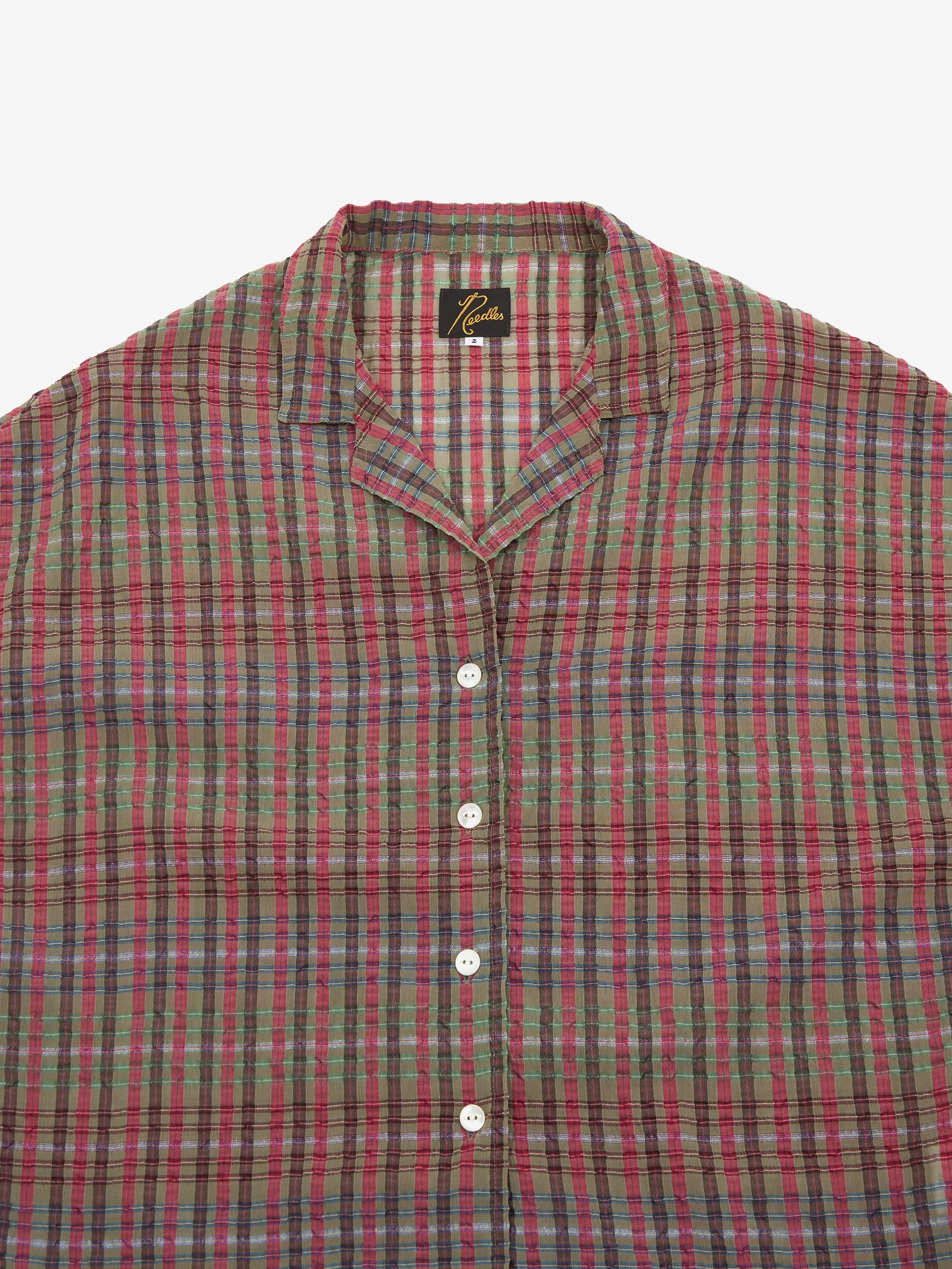 Needles French Sleeve Blouse - PE/R Chiffon Sucker Plaid - Green - Image 5