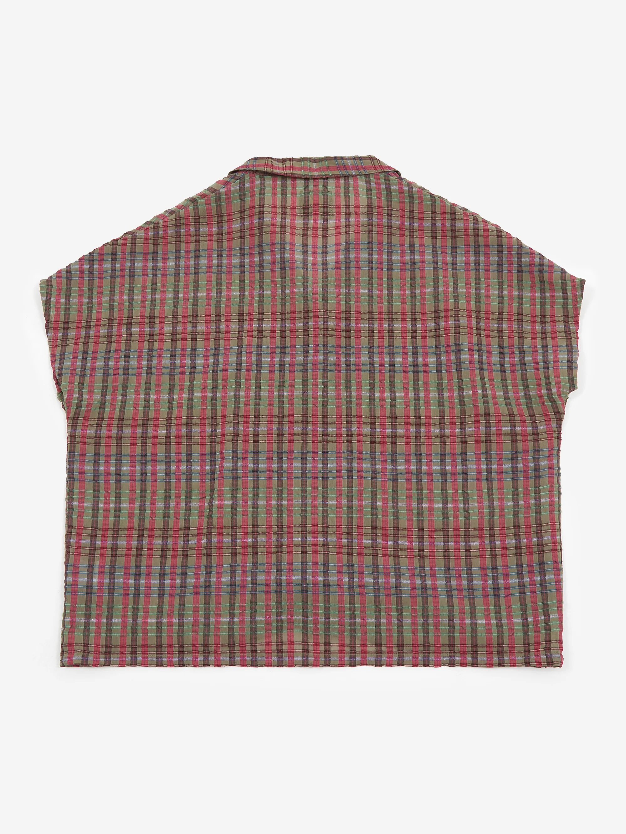 Needles French Sleeve Blouse - PE/R Chiffon Sucker Plaid - Green - Image 6