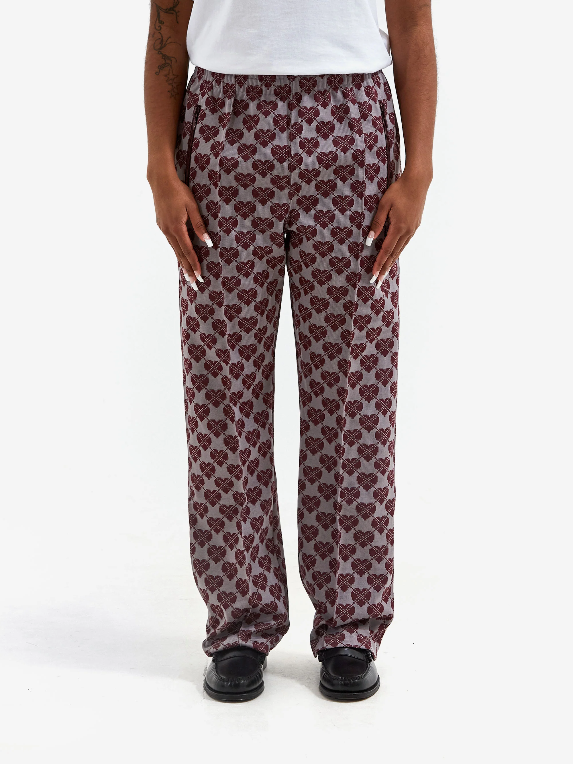 Needles Track Pant Poly Jacquard - Heart Print
