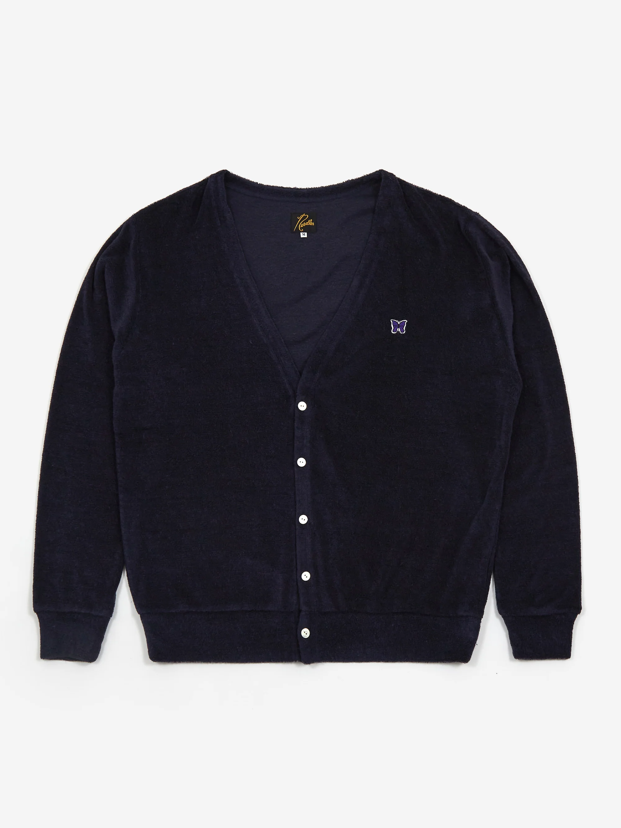 Needles V Neck Cardigan - LI/PE Pile Jersey - Navy