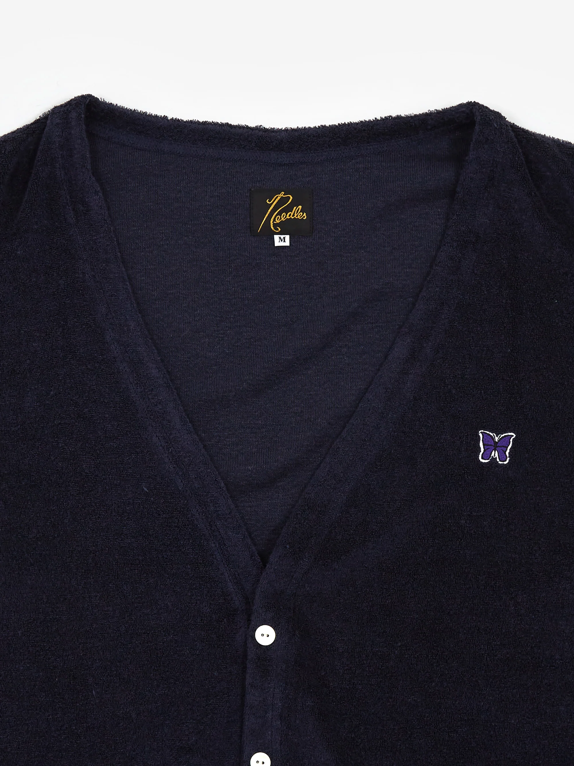 Needles V Neck Cardigan - LI/PE Pile Jersey - Navy - Image 3