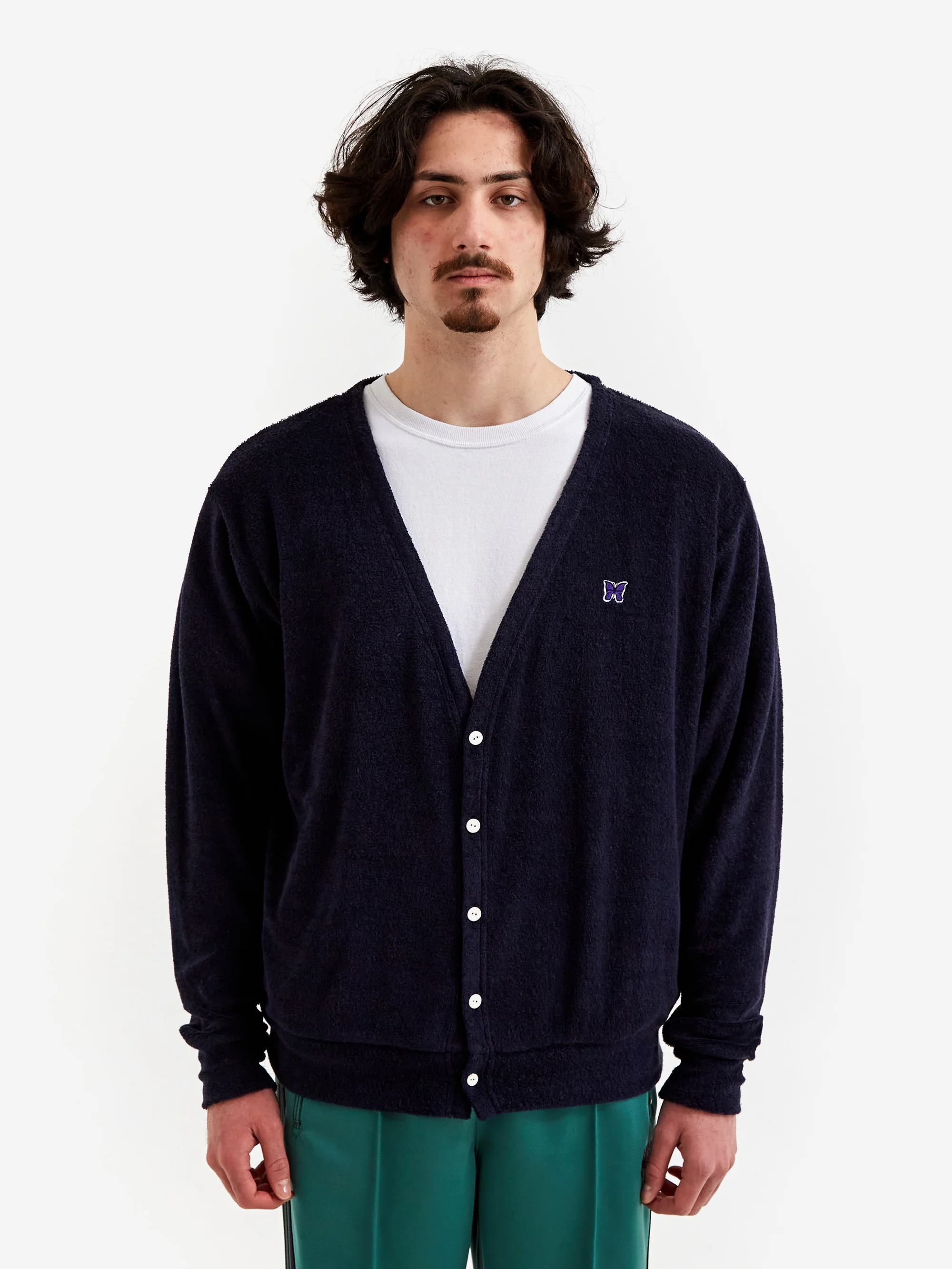 Needles V Neck Cardigan - LI/PE Pile Jersey - Navy - Image 8