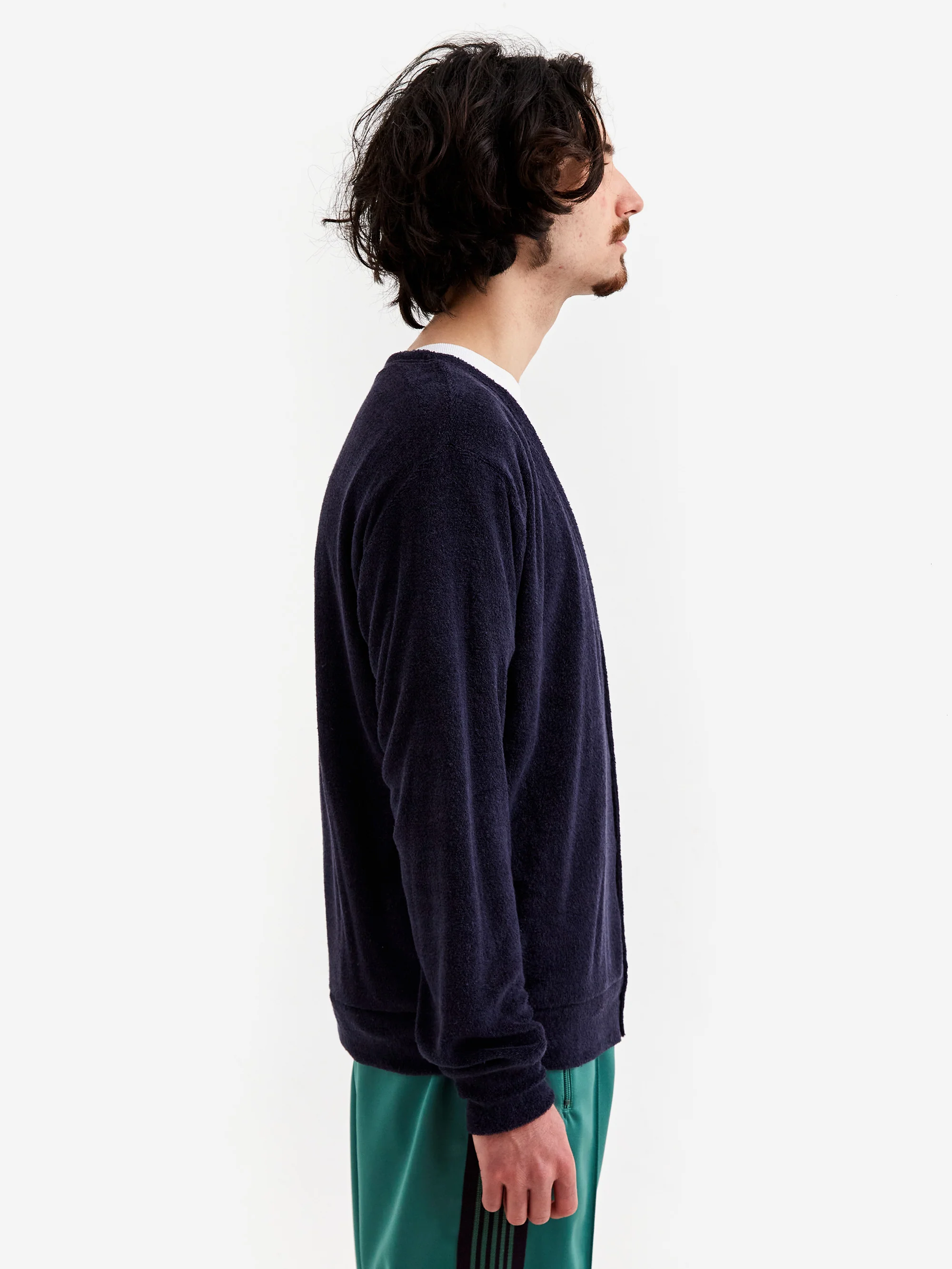 Needles V Neck Cardigan - LI/PE Pile Jersey - Navy - Image 9