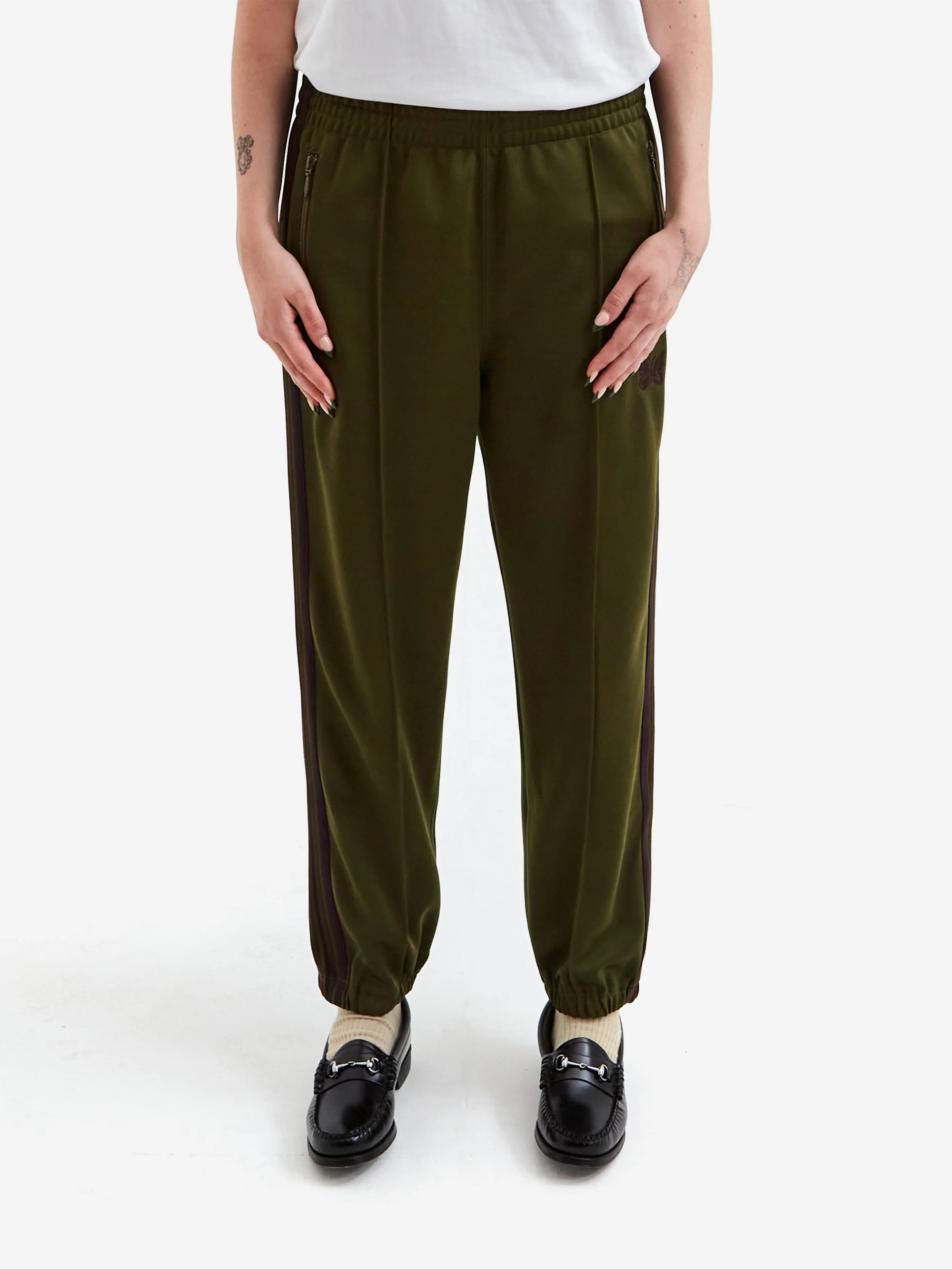 Needles Zipped Track Pant - Poly Smooth - Olive