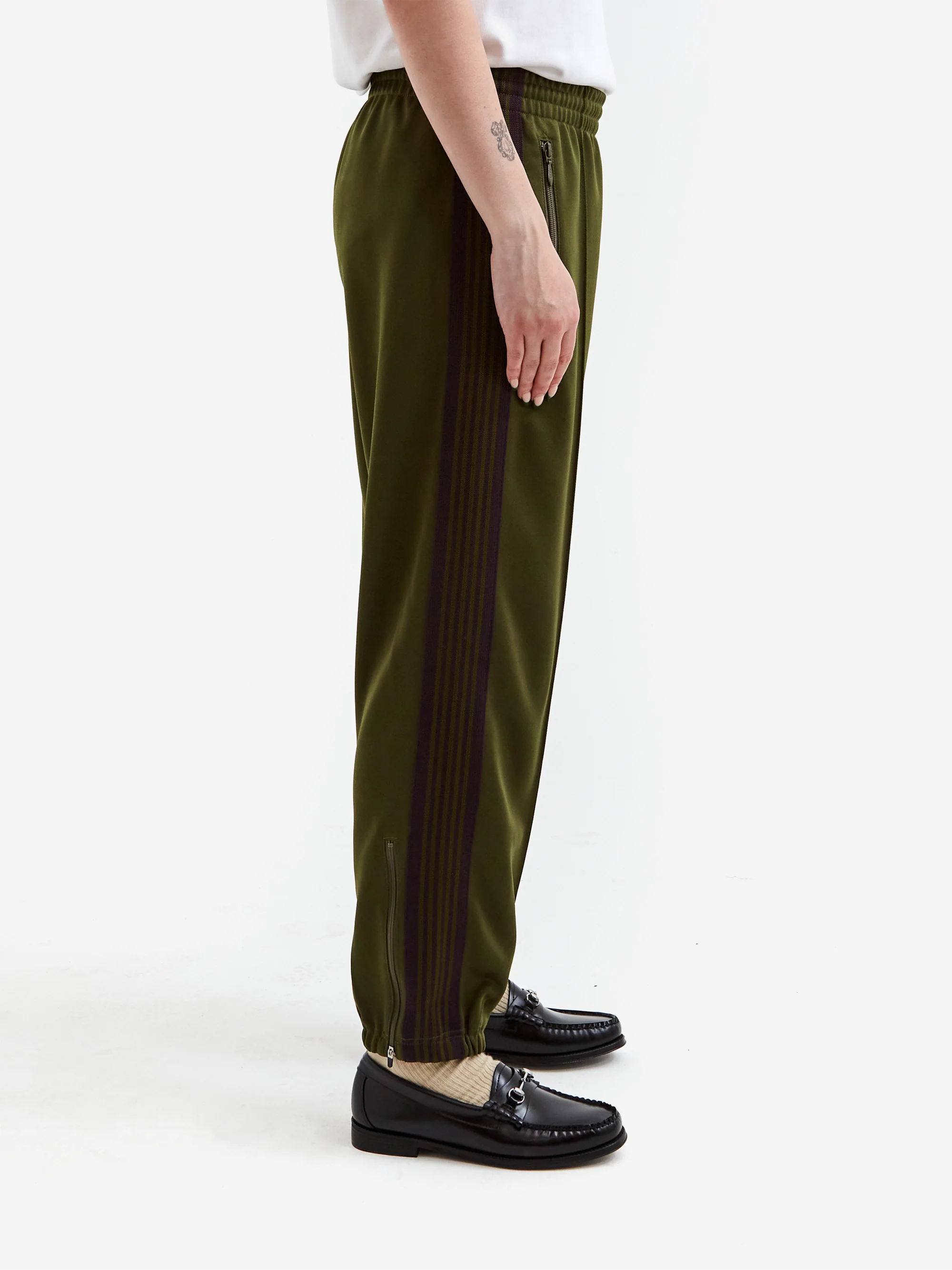 Needles Zipped Track Pant - Poly Smooth - Olive - Image 2