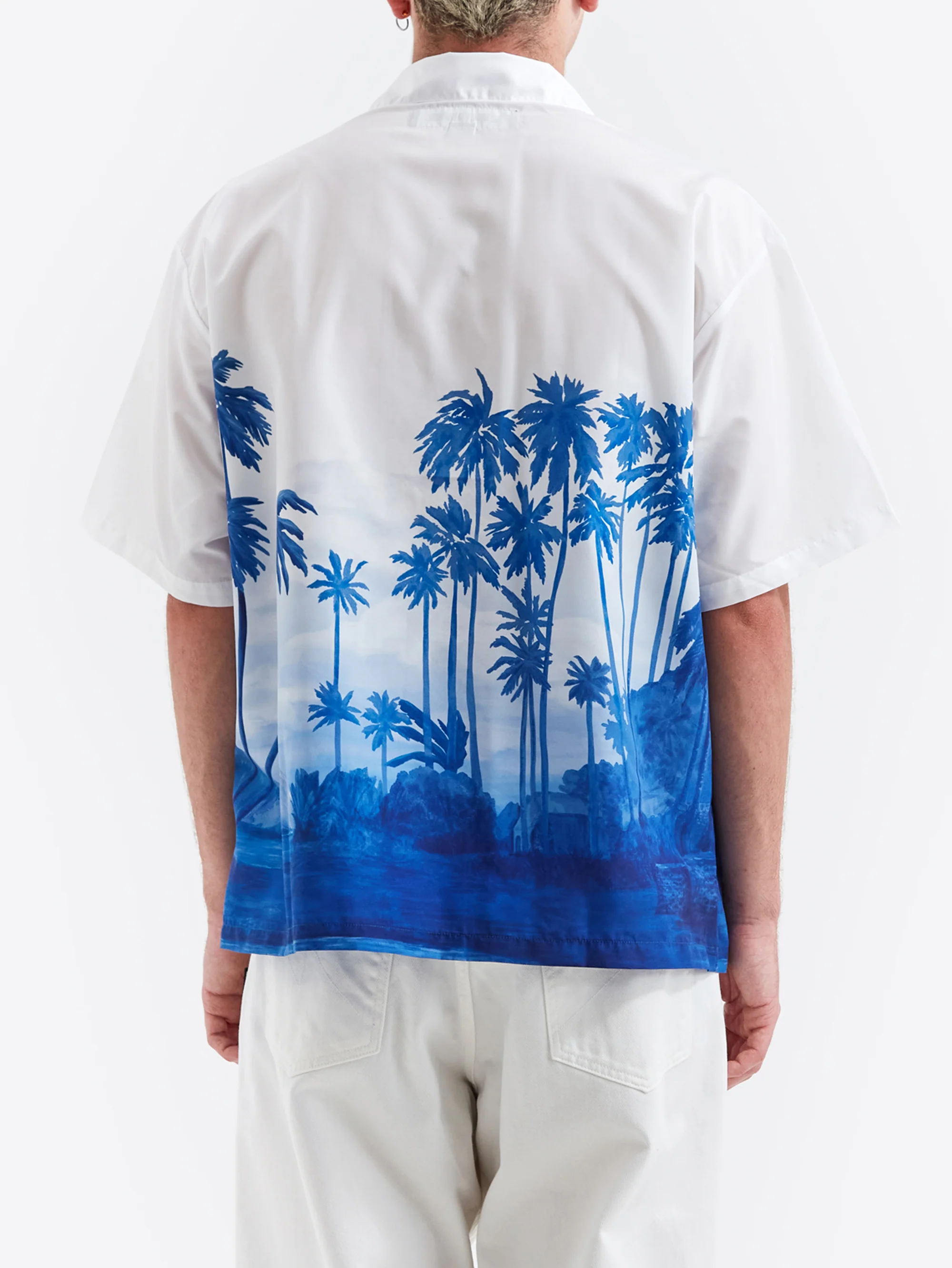Neighborhood Palm Tree Hawaiian Short Sleeve Shirt - Blue - Image 4