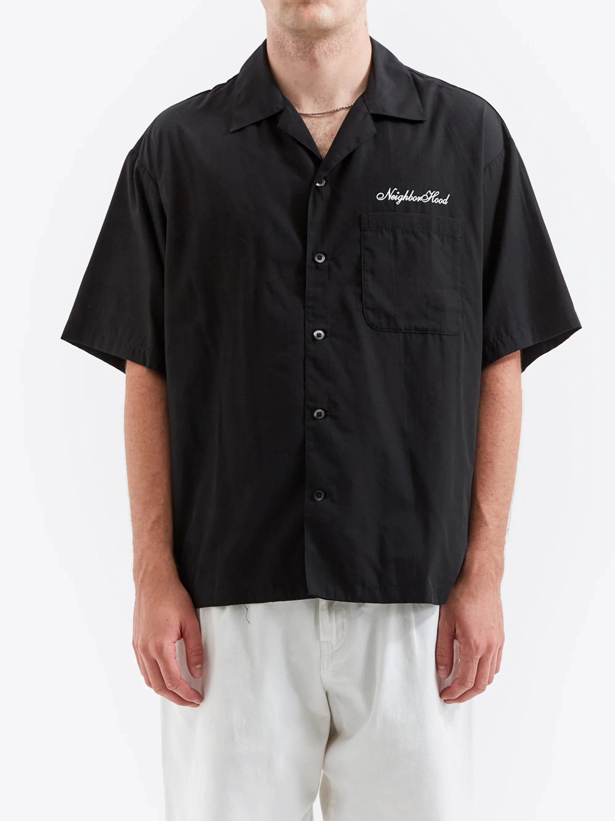 Neighborhood Solid Colour Hawaiian Short Sleeve Shirt - Black - Image 2