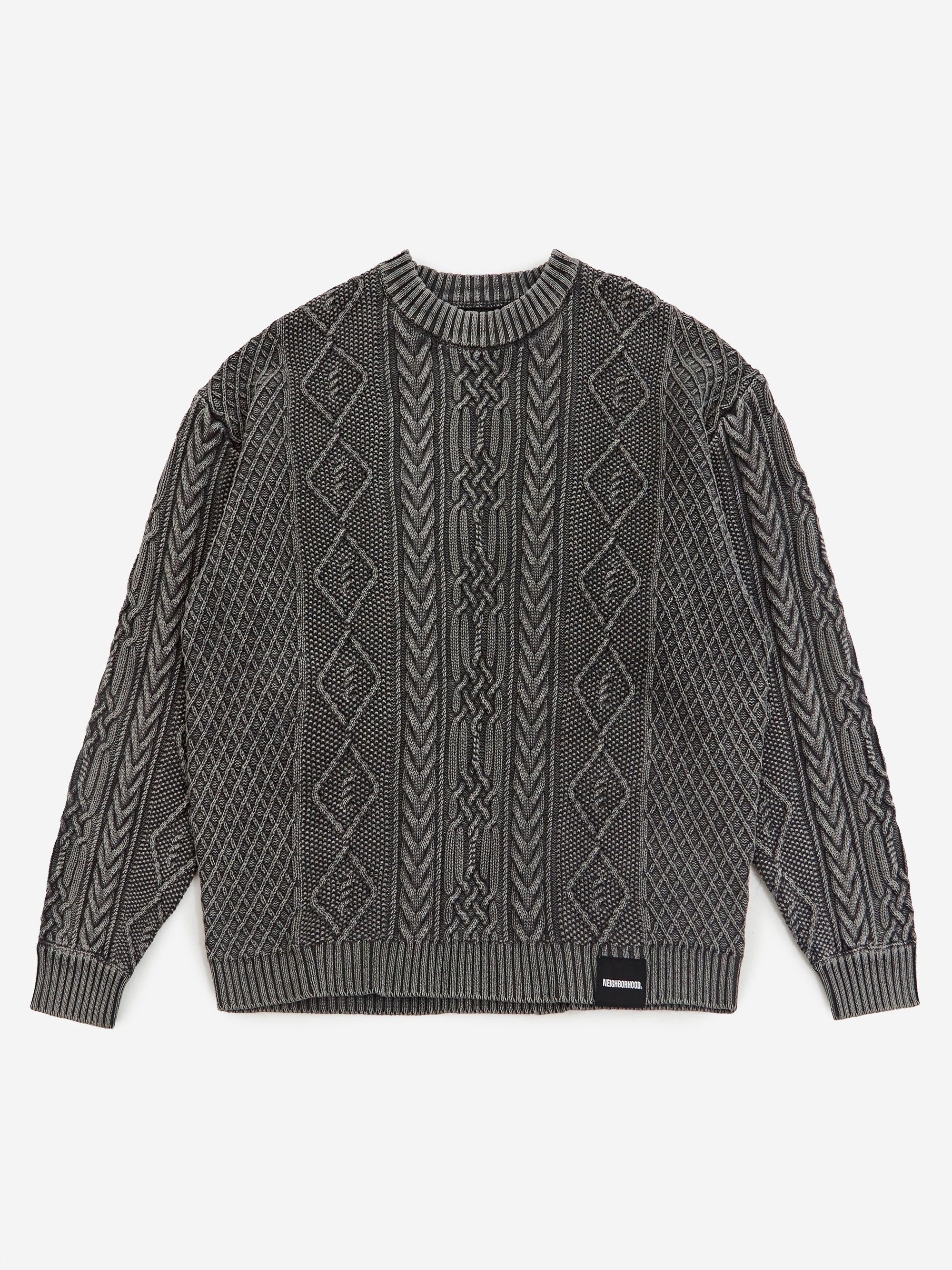 Neighborhood Washed Crewneck Cable - Black