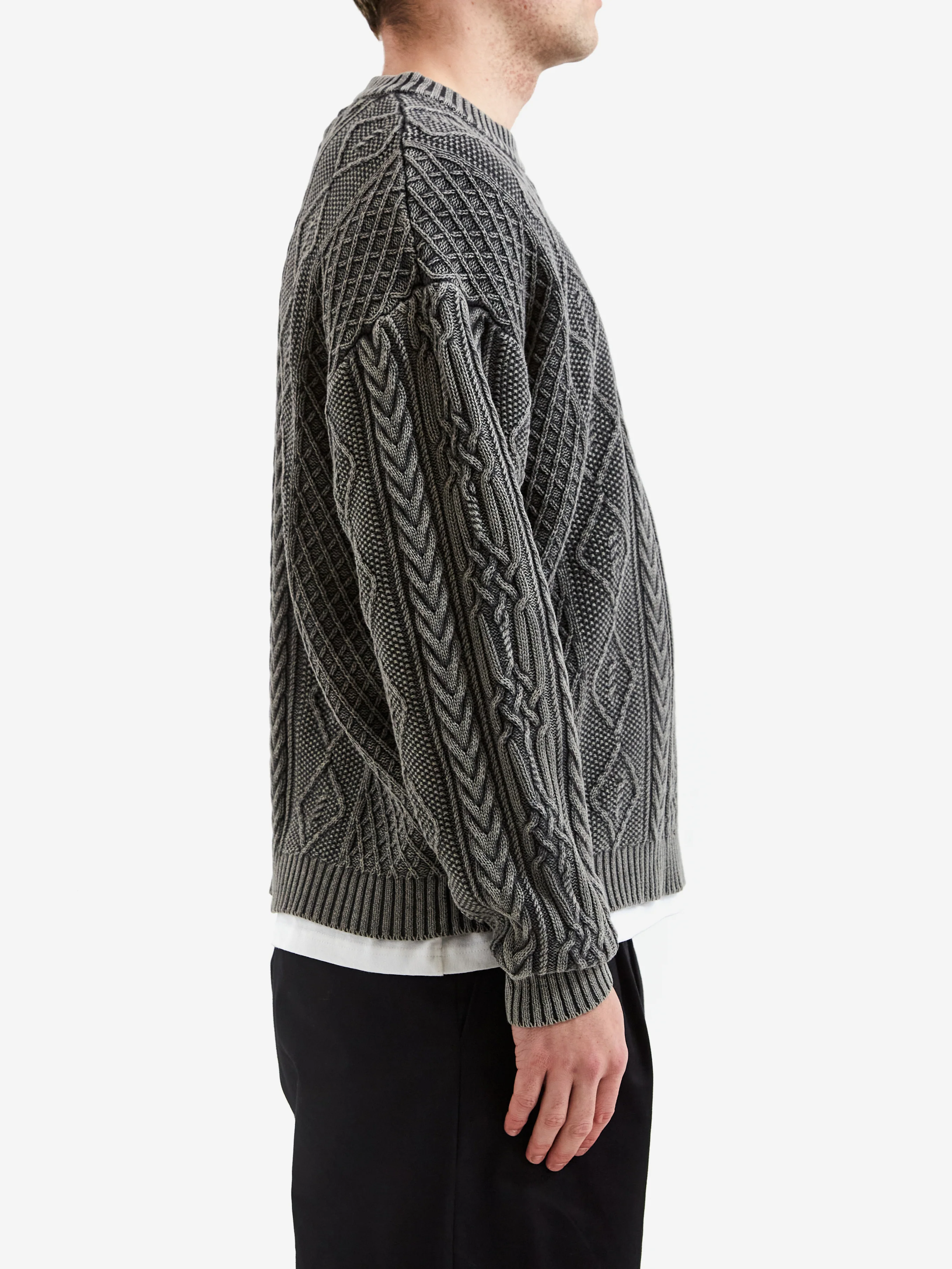 Neighborhood Washed Crewneck Cable - Black - Image 5