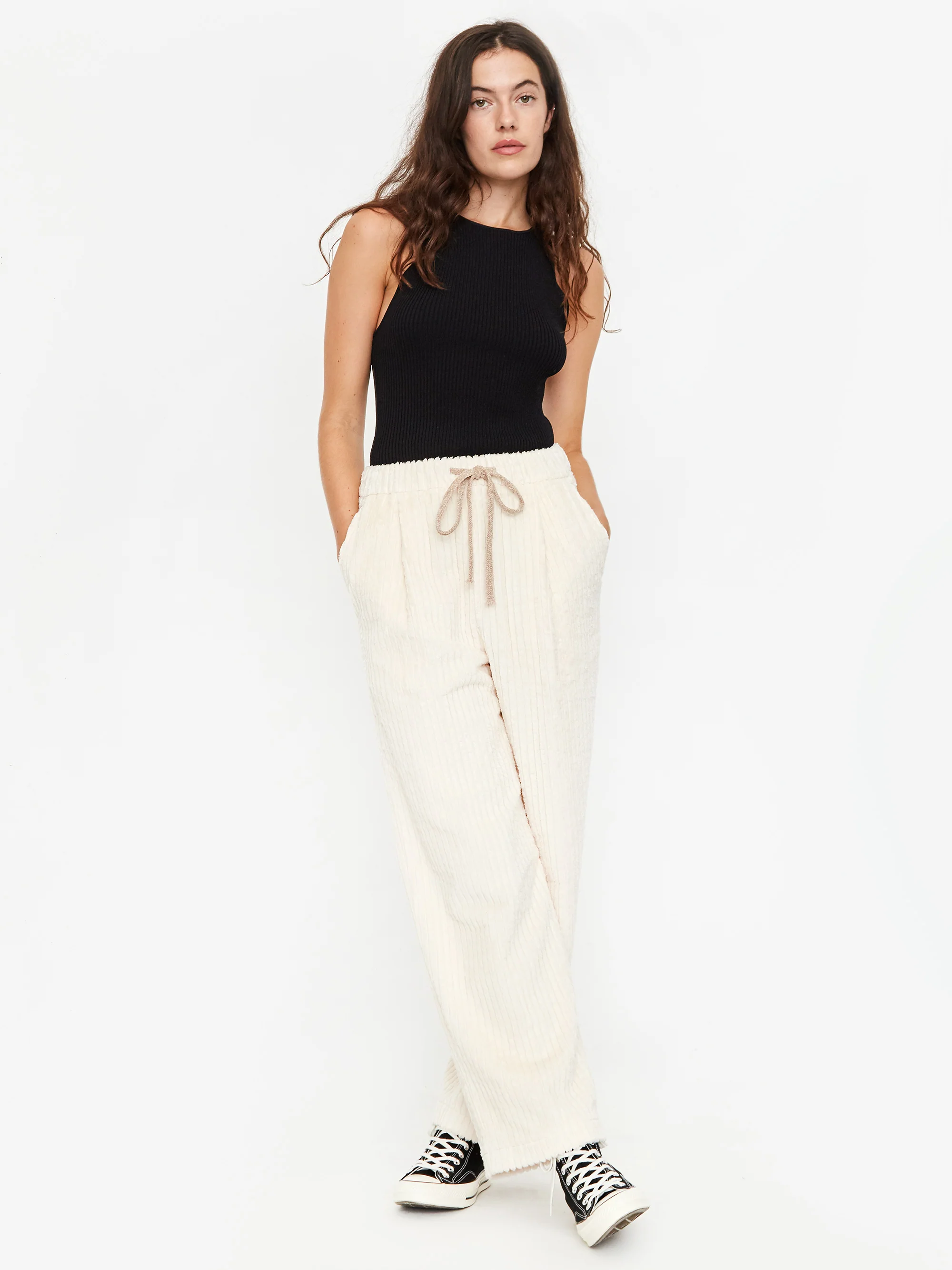 Neul Bold Corduroy Semi Wide Trouser - Ivory - Image 3