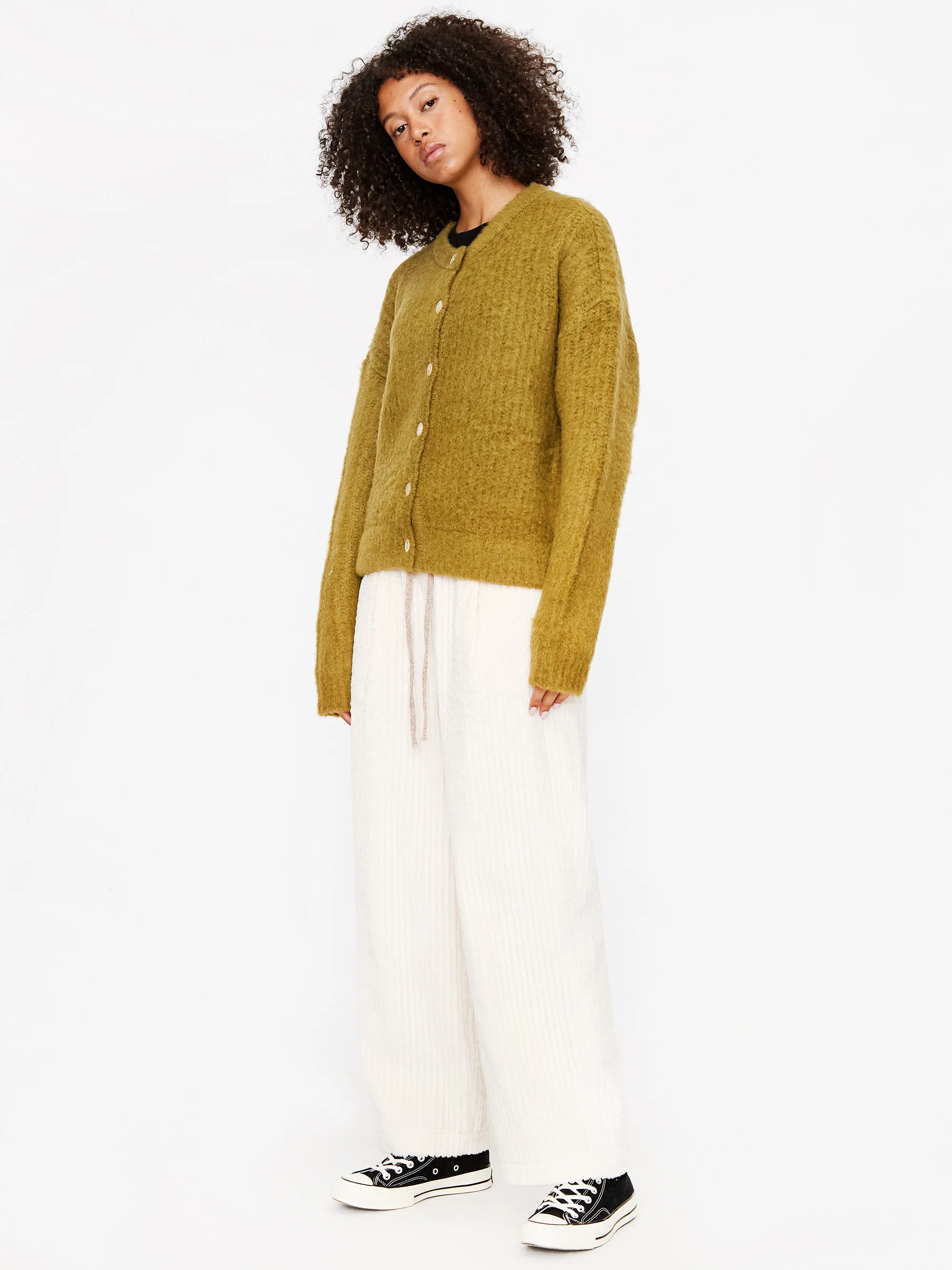 Neul Brushed 2-way Knit Cardigan - Moss Green - Image 3