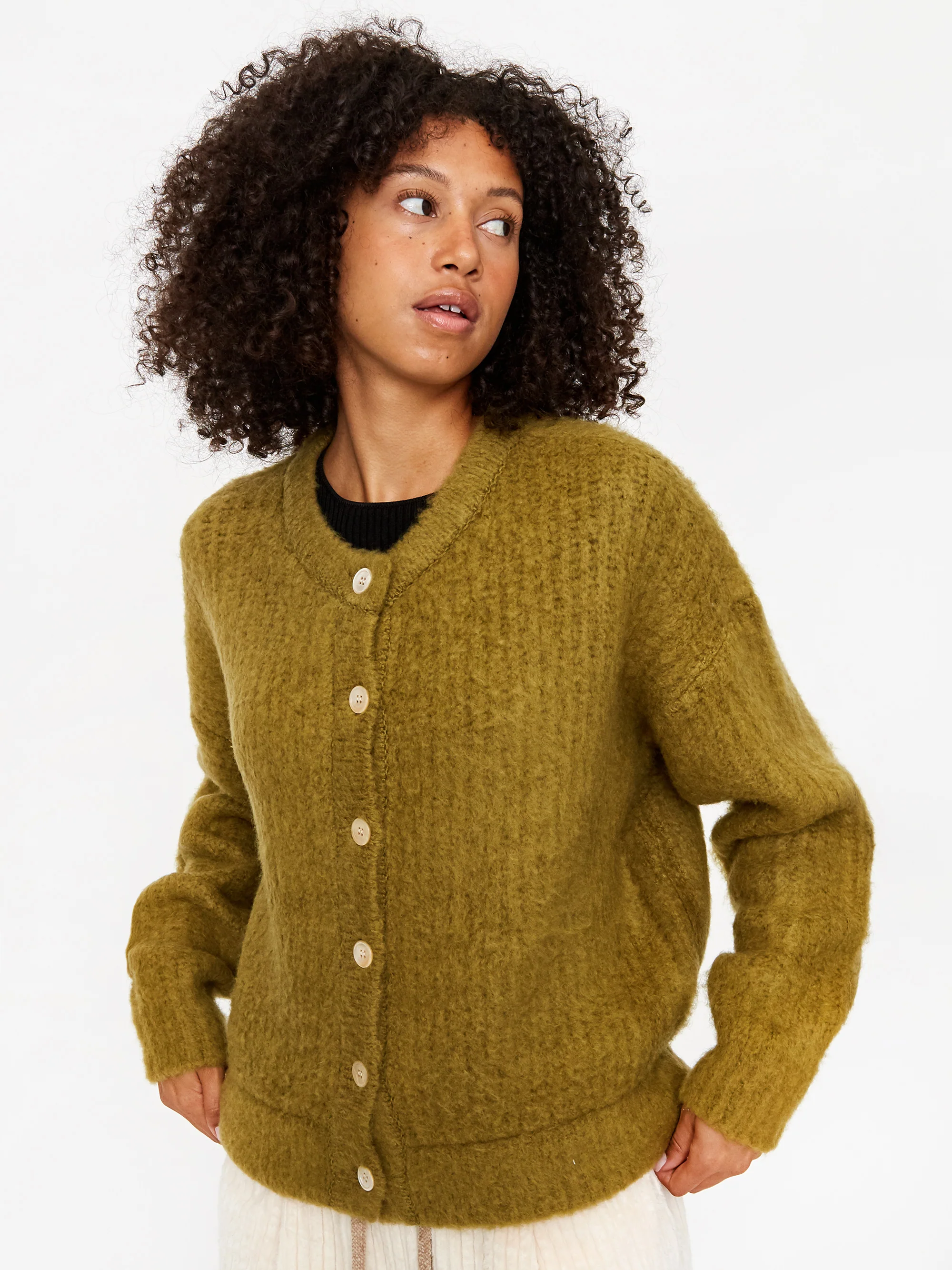 Neul Brushed 2-way Knit Cardigan - Moss Green - Image 4