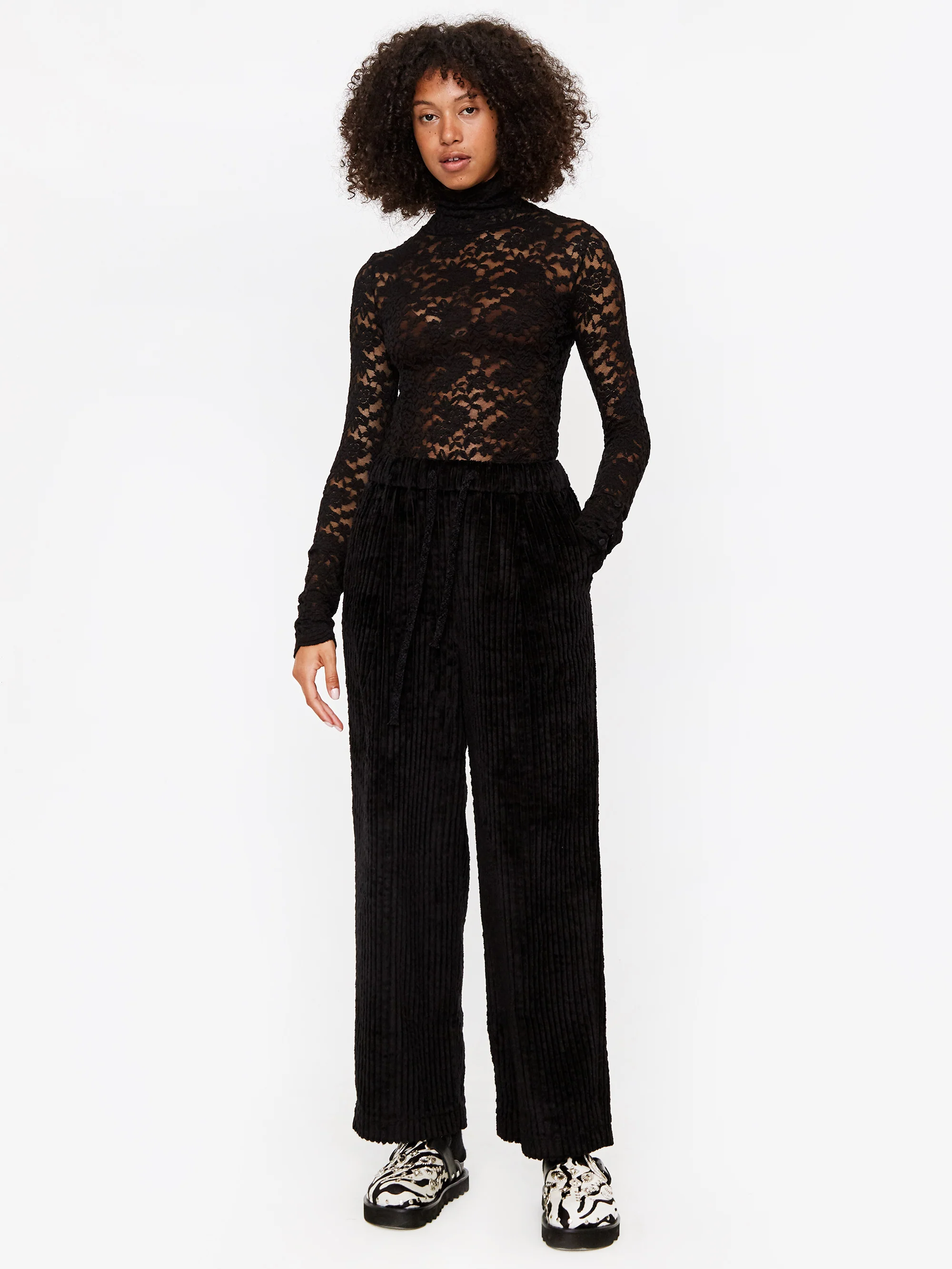 Neul Buttoned Lace Top - Black - Image 3