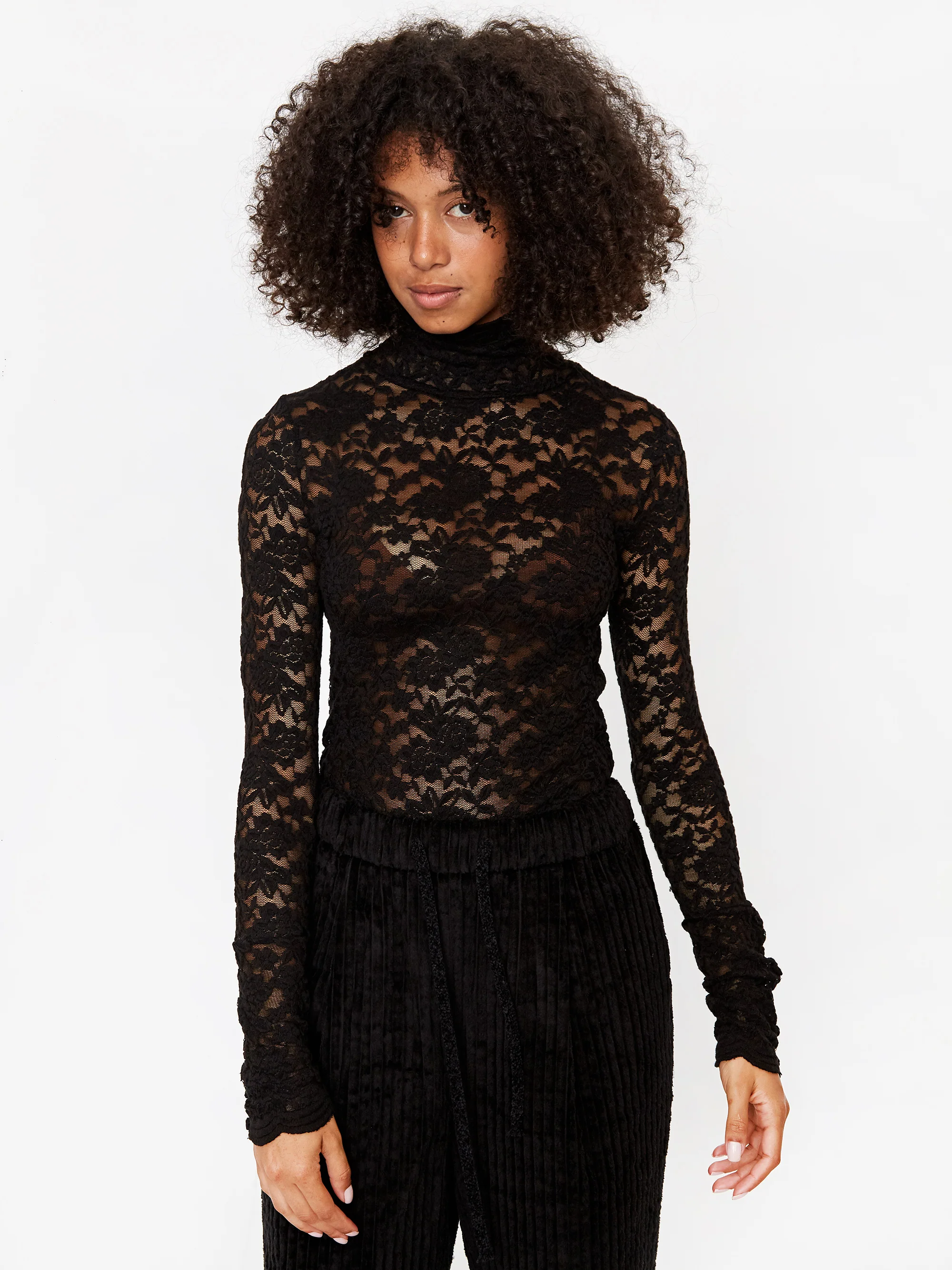 Neul Buttoned Lace Top - Black - Image 4
