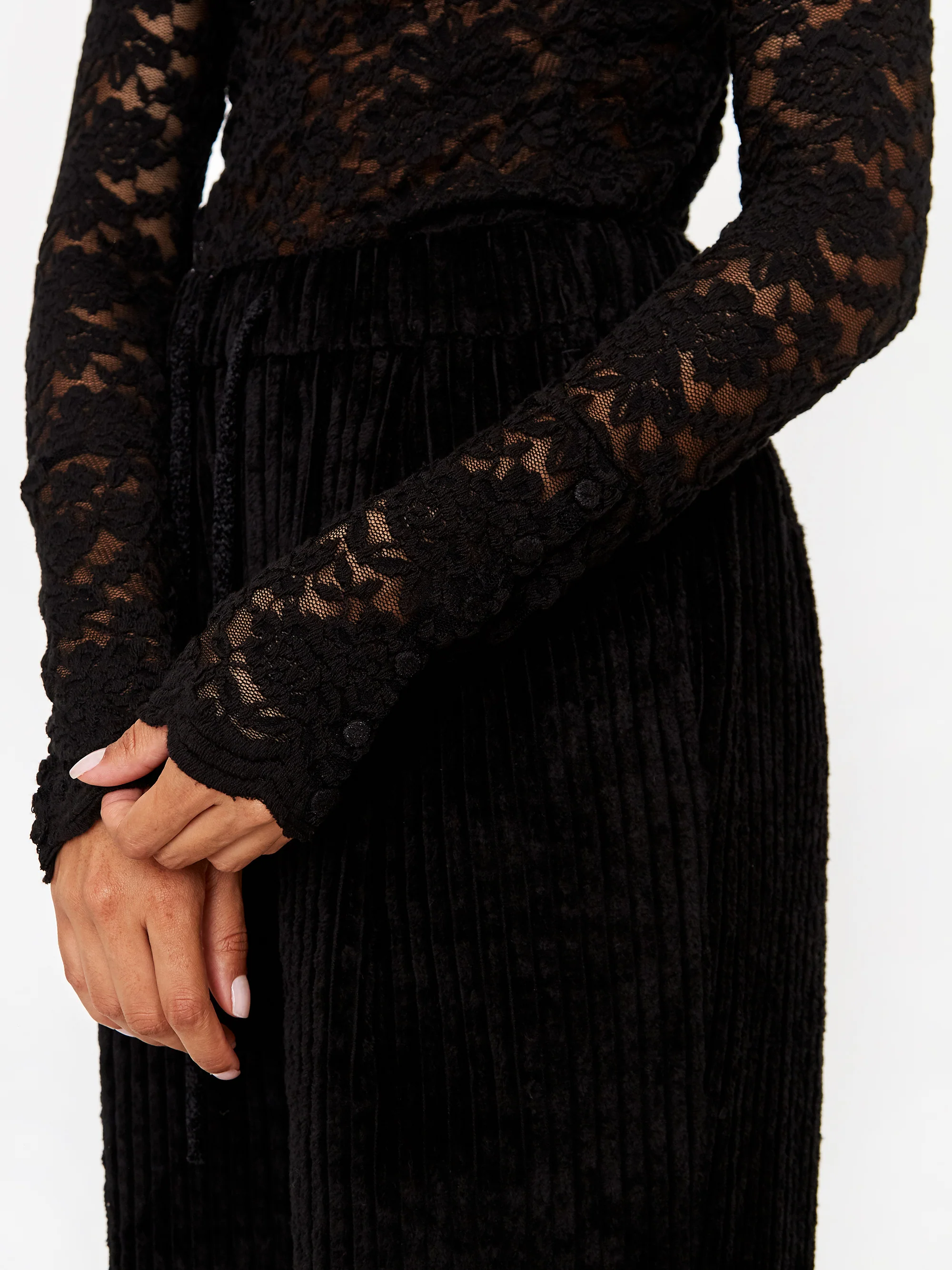 Neul Buttoned Lace Top - Black - Image 5
