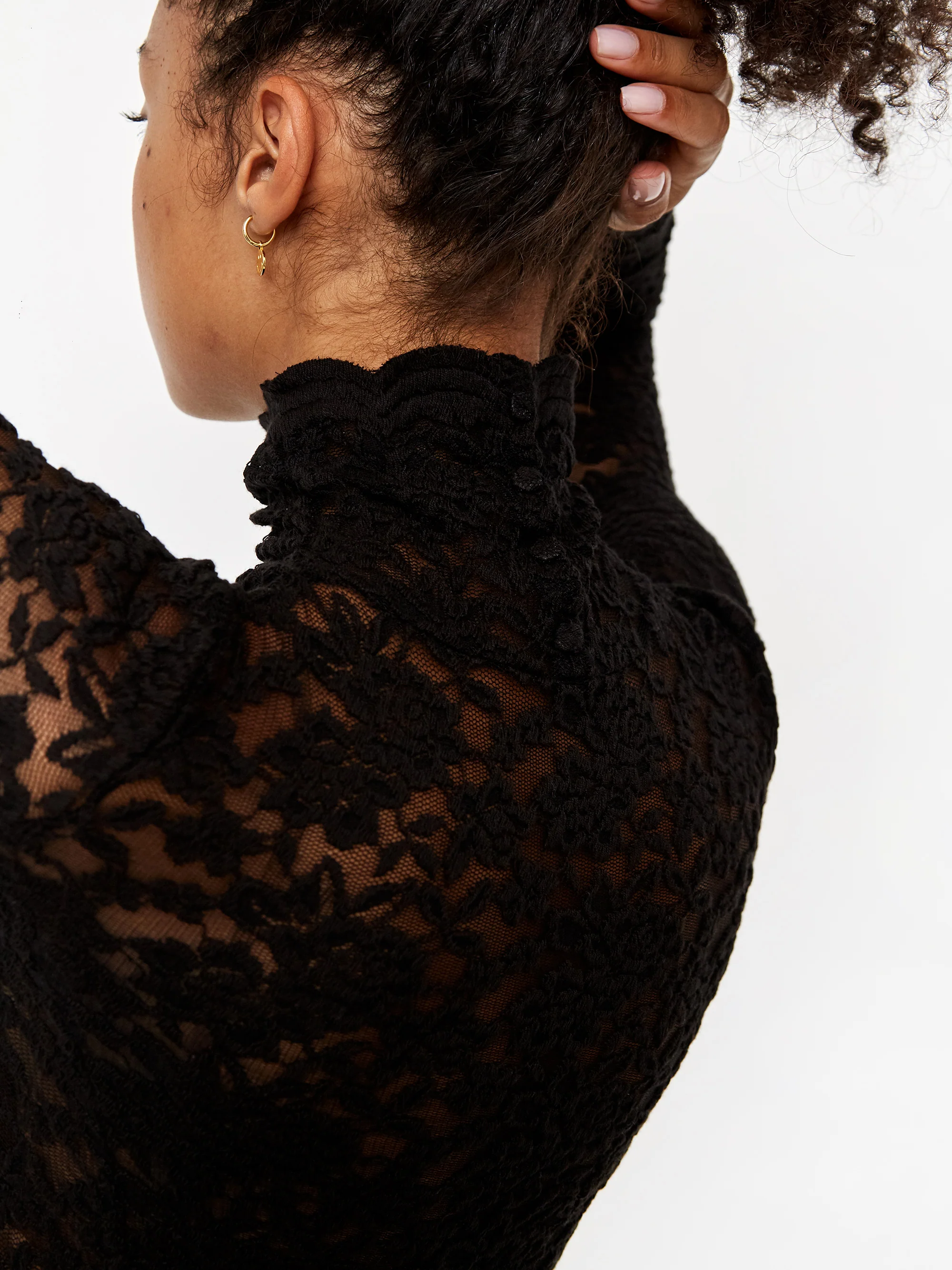 Neul Buttoned Lace Top - Black - Image 6
