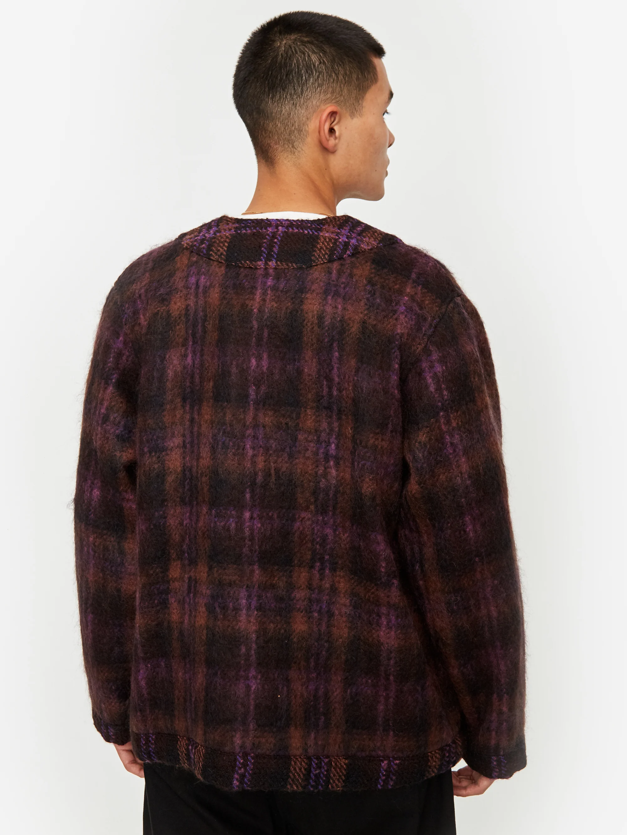 Nicholas Daley 4 Pocket Cardigan - Burgundy Check - Image 12