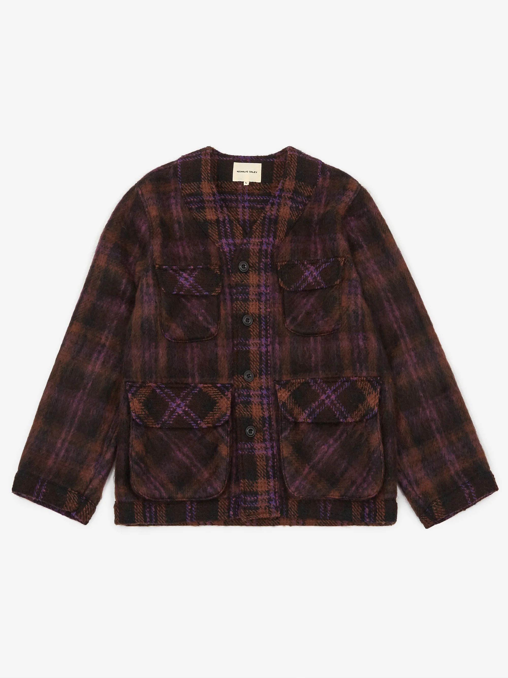 Nicholas Daley 4 Pocket Cardigan - Burgundy Check - Image 2