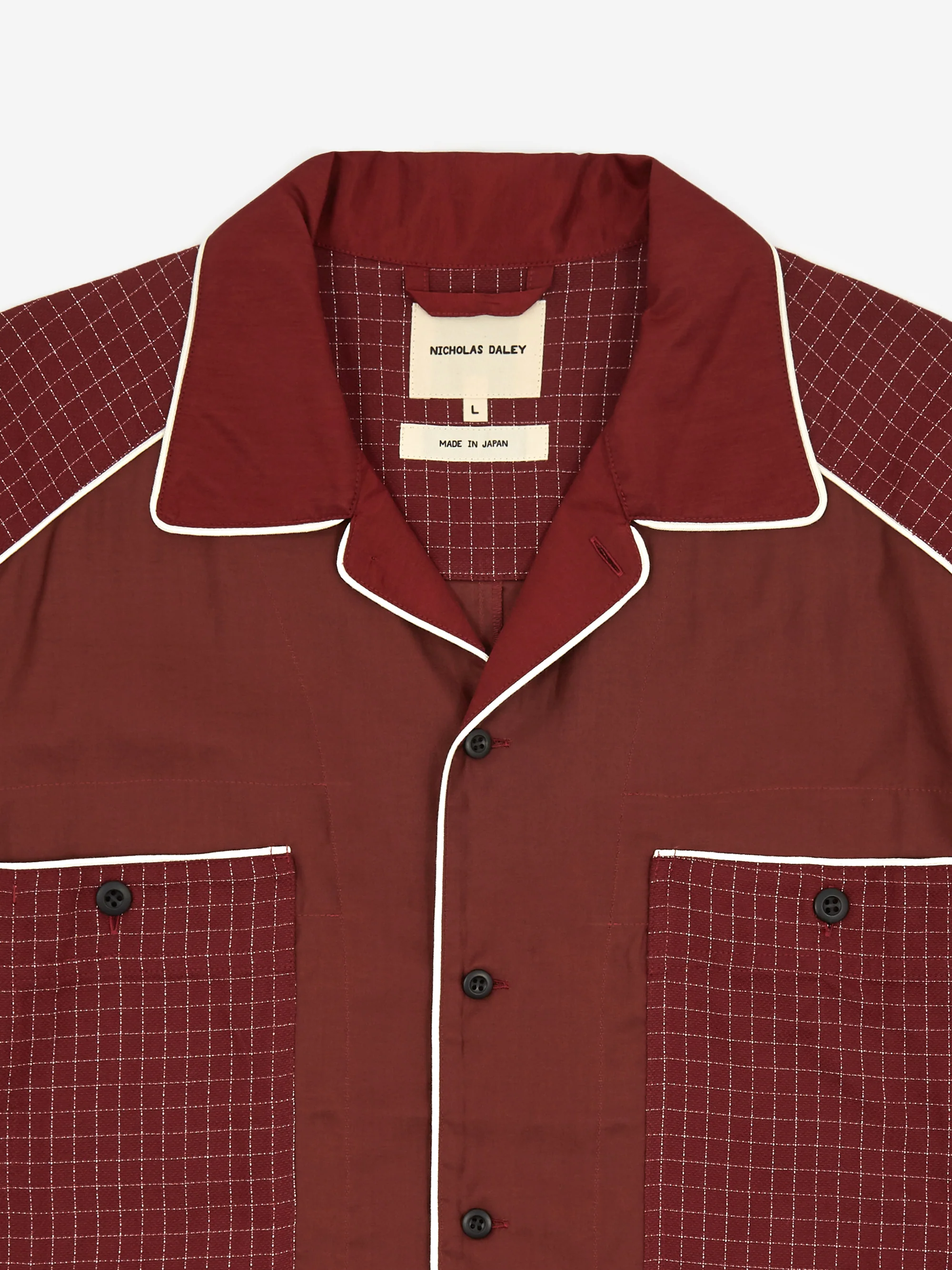 Nicholas Daley Bowling Shortsleeve Shirt - Burgundy Mix - Image 3