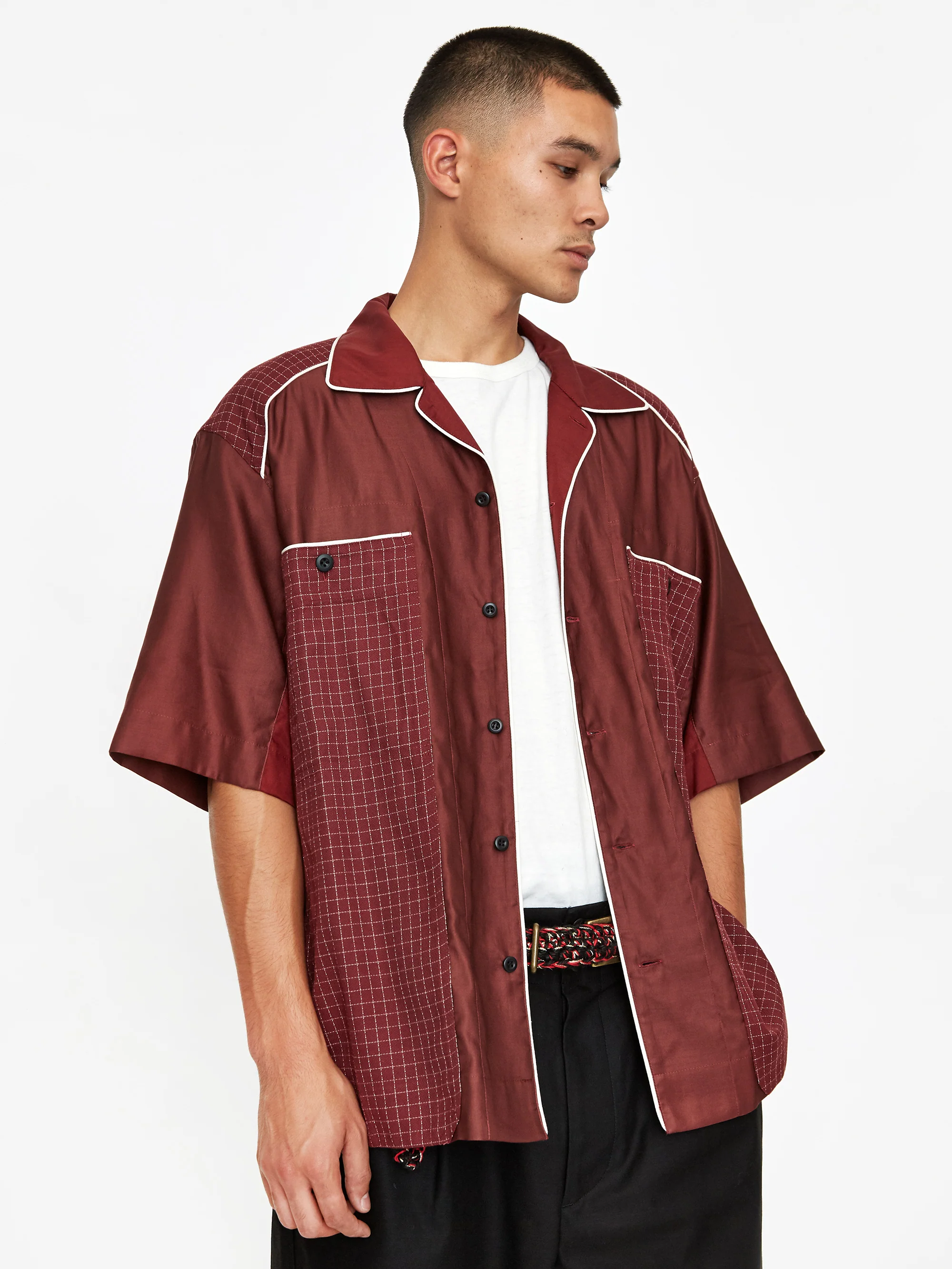 Nicholas Daley Bowling Shortsleeve Shirt - Burgundy Mix - Image 5