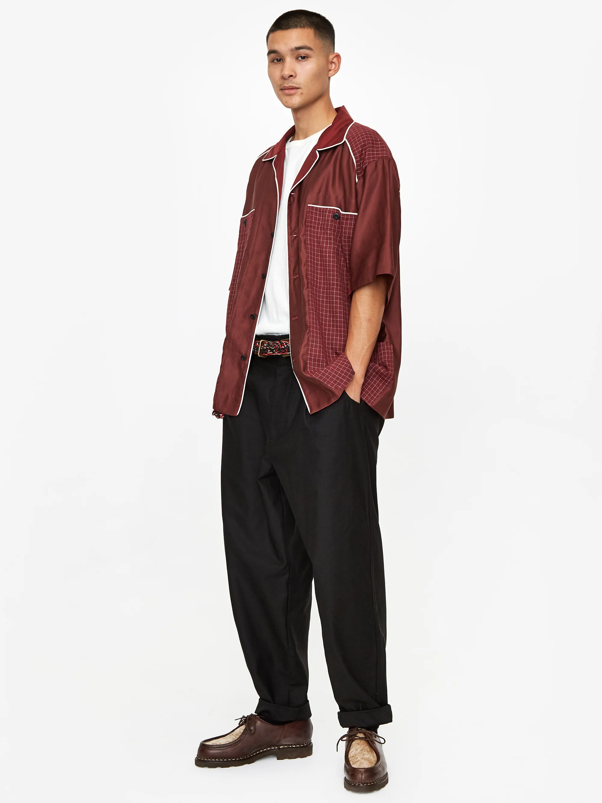 Nicholas Daley Bowling Shortsleeve Shirt - Burgundy Mix - Image 6