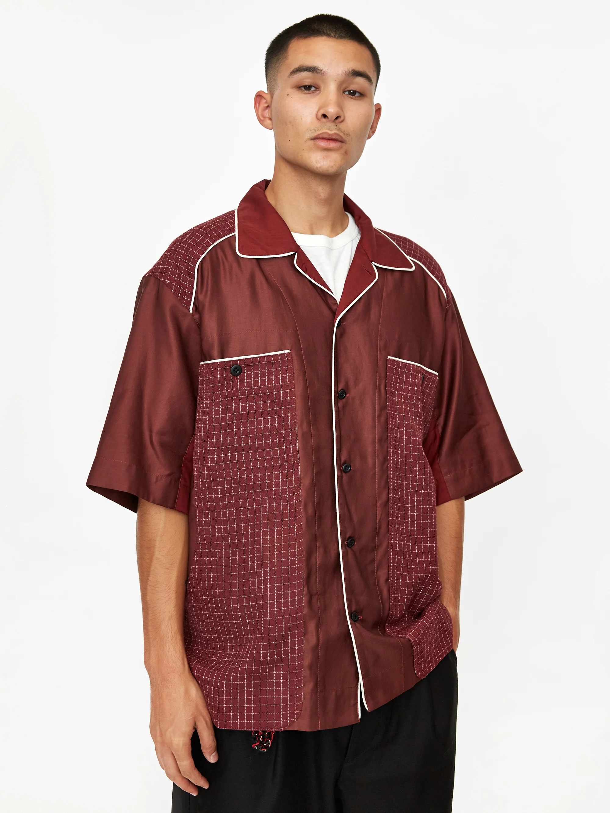 Nicholas Daley Bowling Shortsleeve Shirt - Burgundy Mix - Image 7