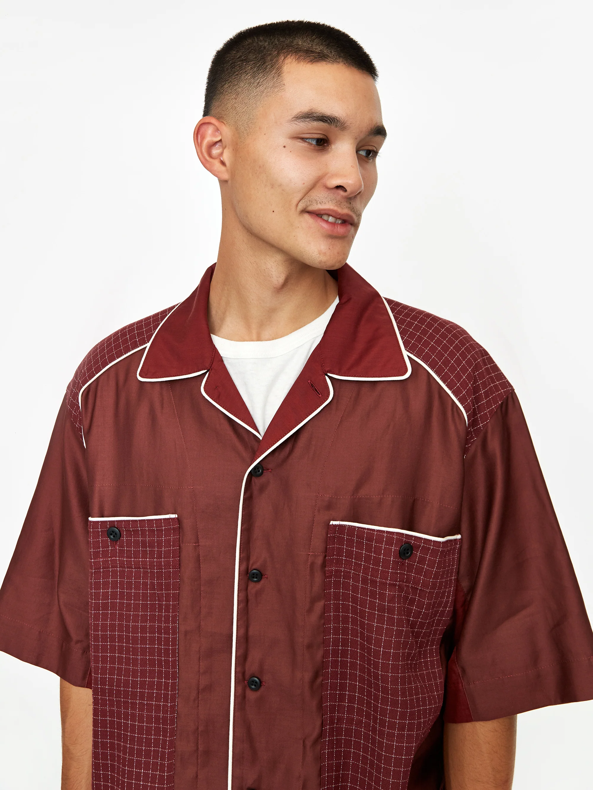Nicholas Daley Bowling Shortsleeve Shirt - Burgundy Mix - Image 8