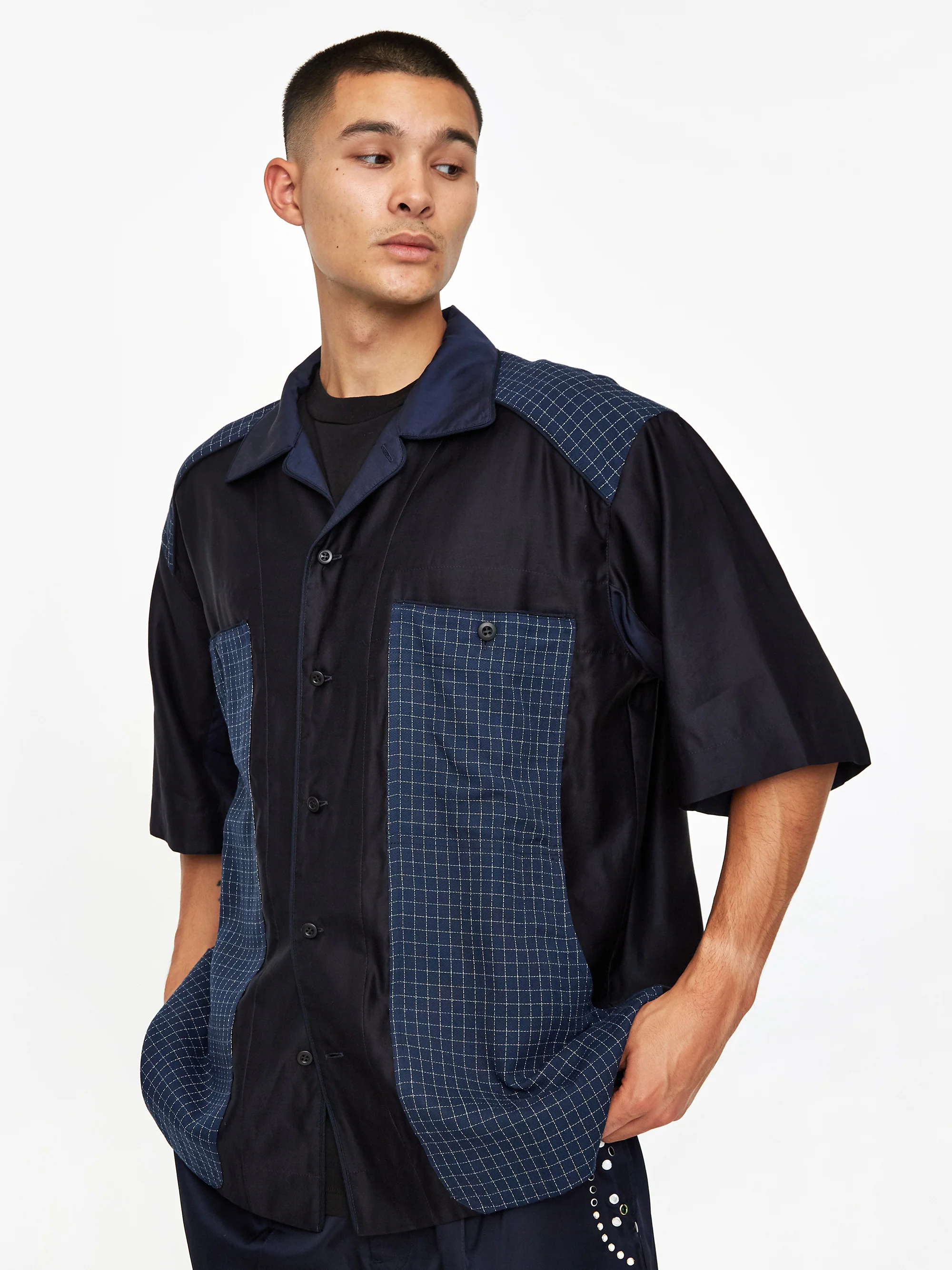 Nicholas Daley Bowling Shortsleeve Shirt - Navy Mix - Image 7