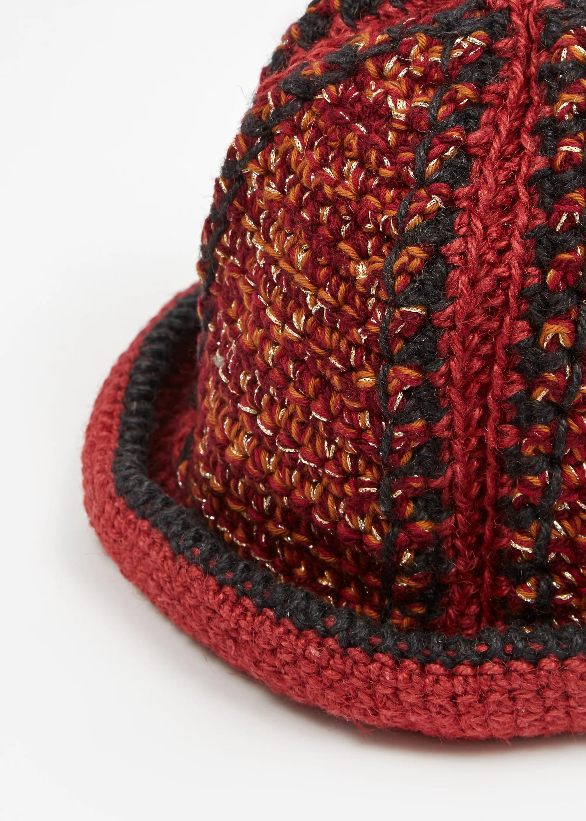 Nicholas Daley Hand Crochet Bucket Hat - Red/Black/Gold - Image 3