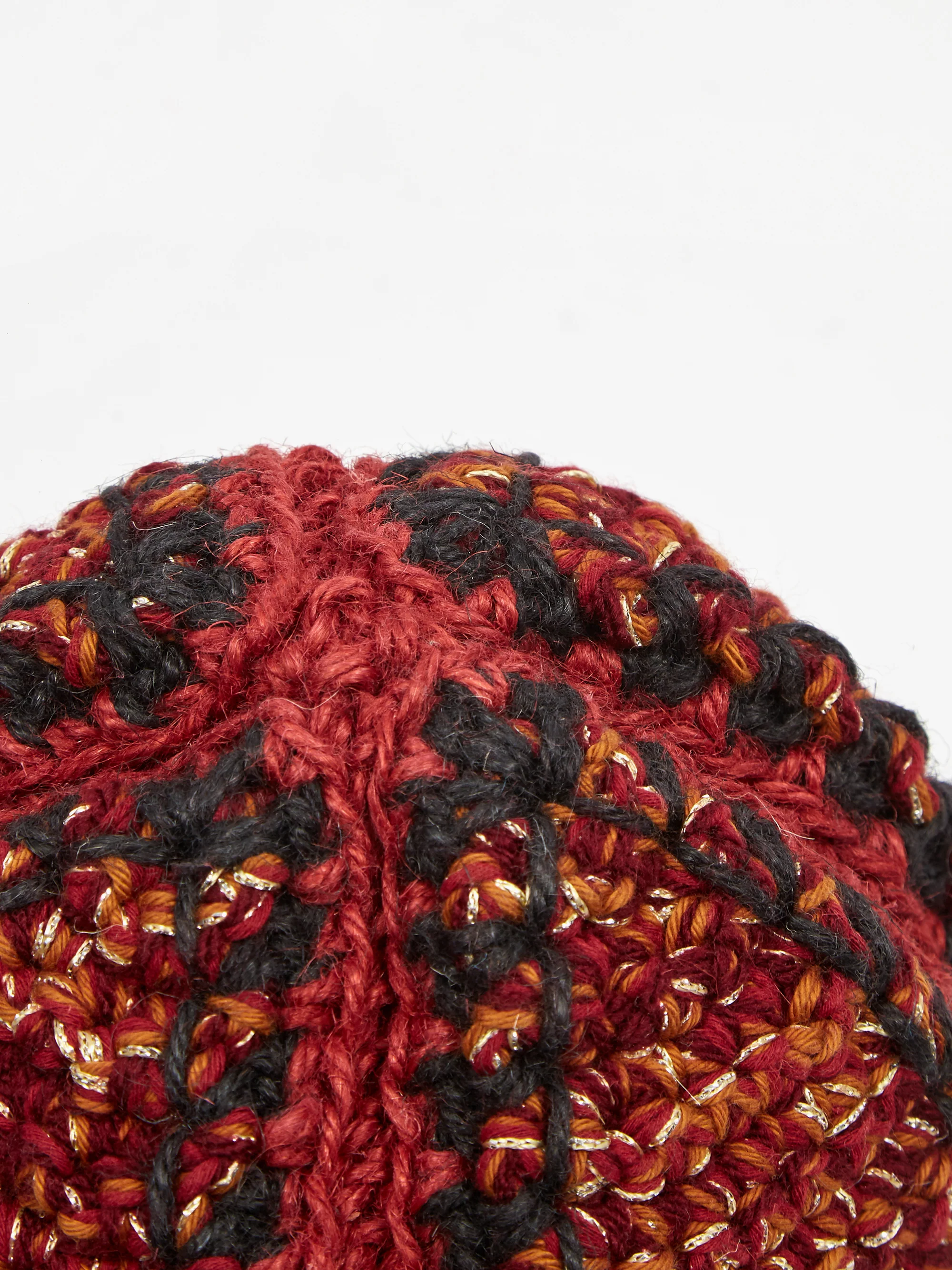 Nicholas Daley Hand Crochet Bucket Hat - Red/Black/Gold - Image 4