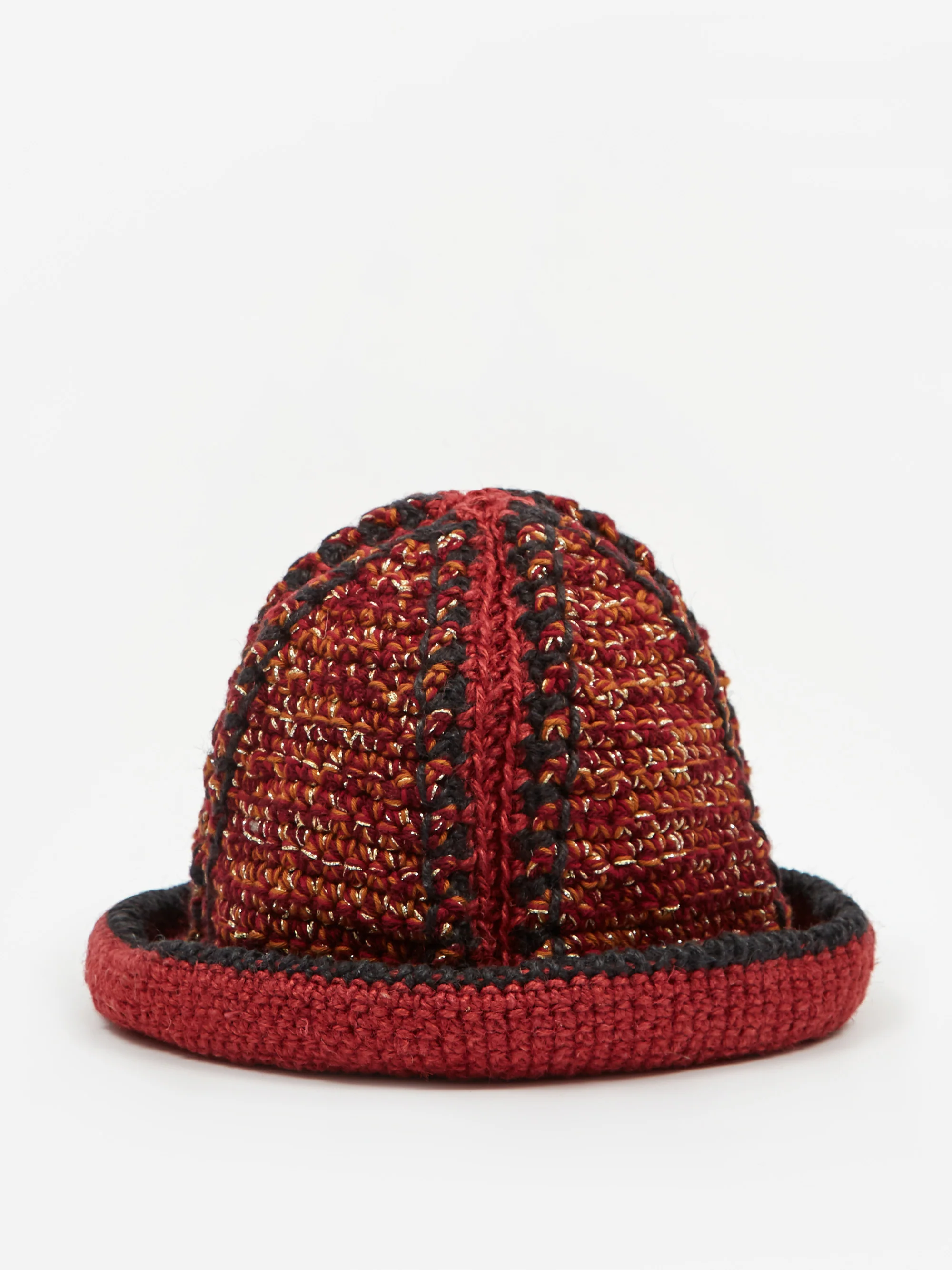 Nicholas Daley Hand Crochet Bucket Hat - Red/Black/Gold - Image 5