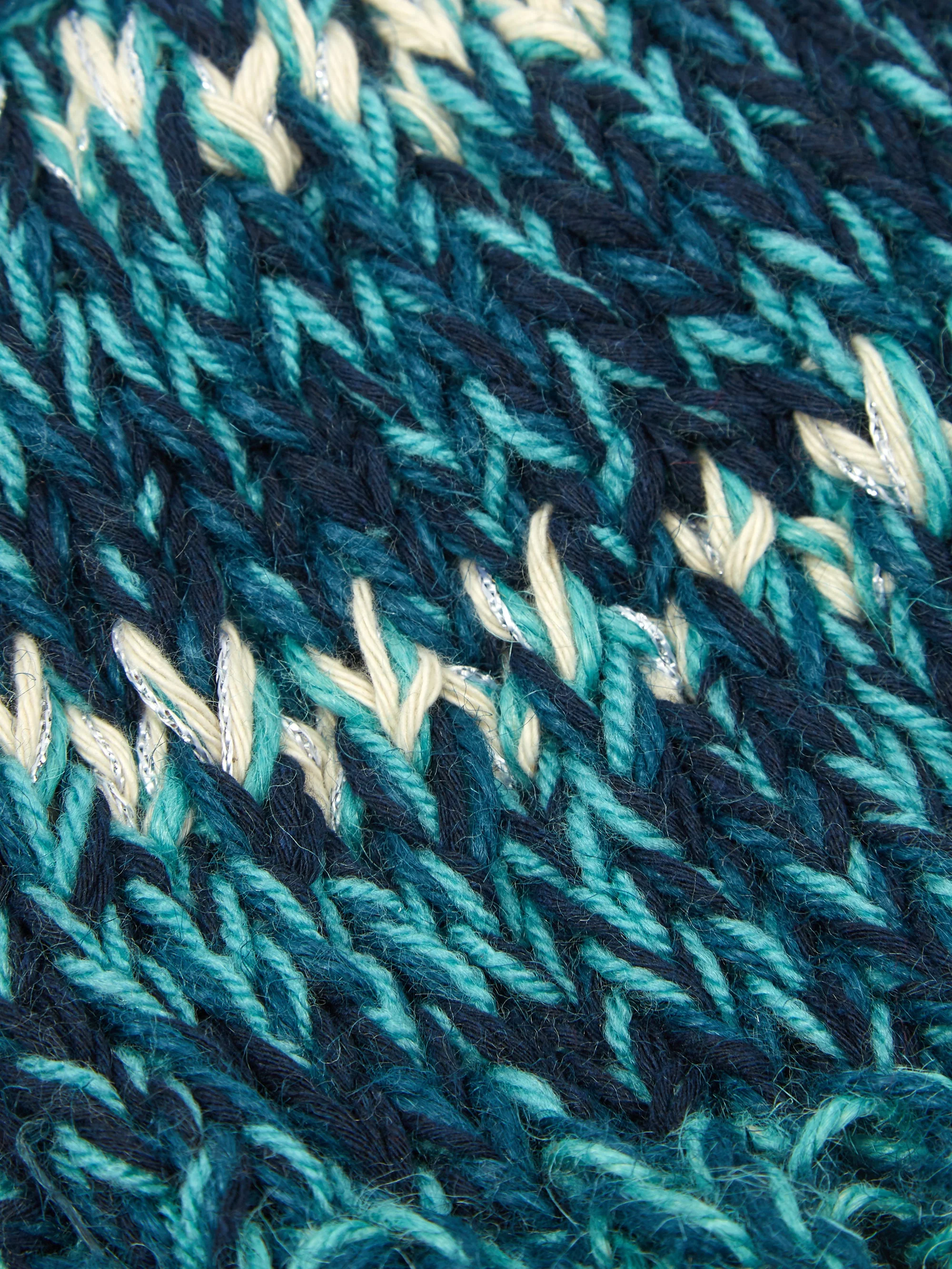 Nicholas Daley Hand Knitted Beanie - Navy/Blue/Silver - Image 4