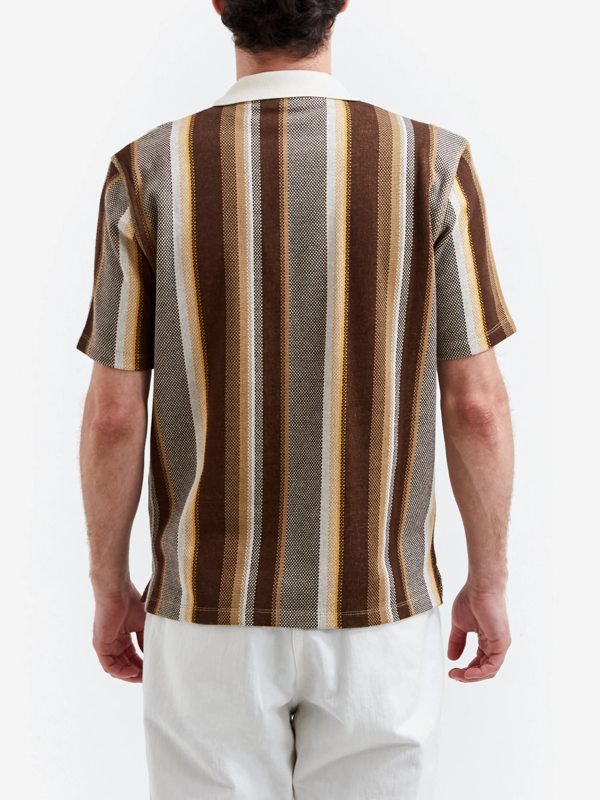 Nicholas Daley Short Sleeve Striped Polo - Brown/Ecru/Mustard - Image 6