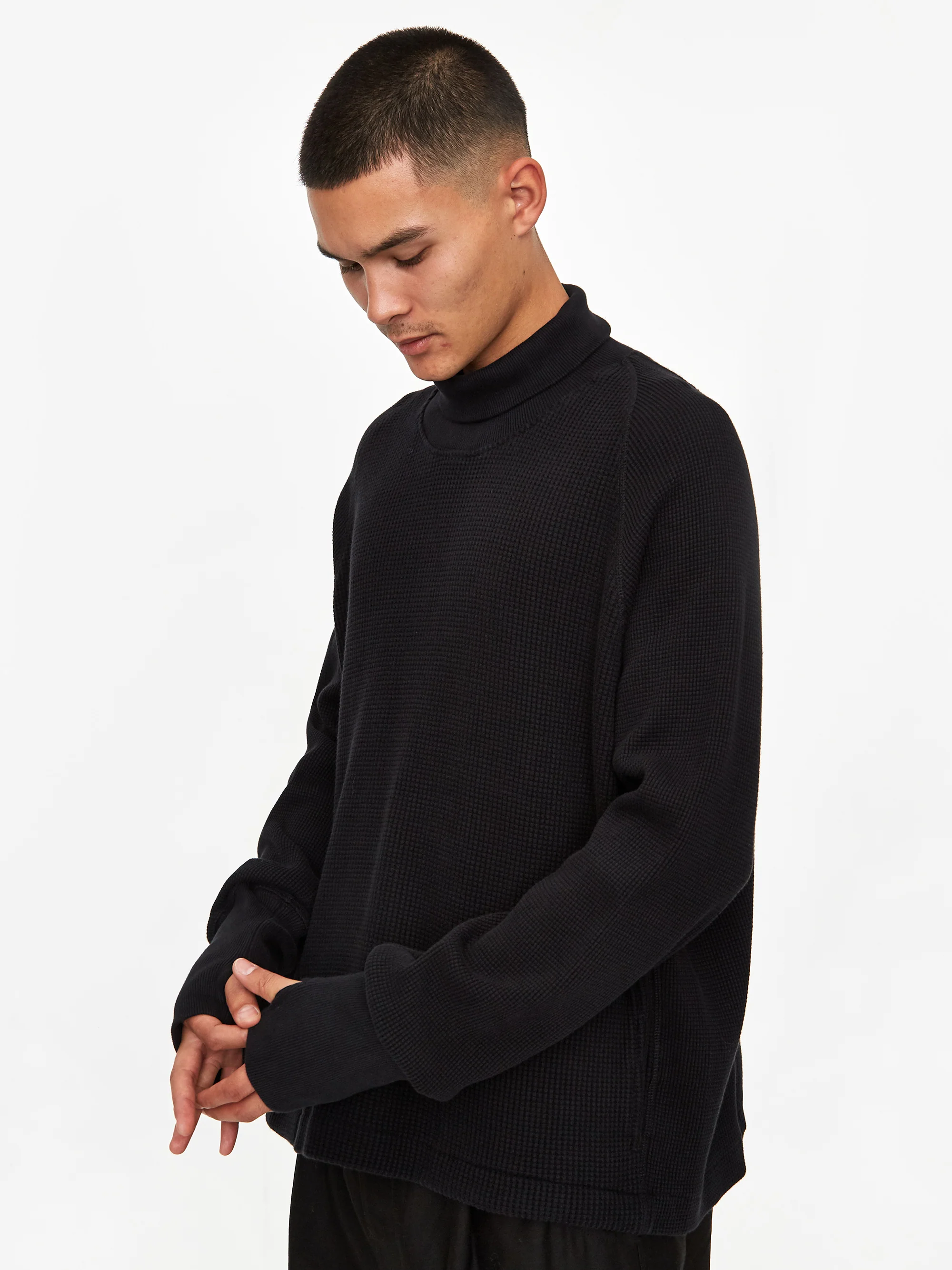 Nicholas Daley Waffle Roll Neck Top - Black - Image 6