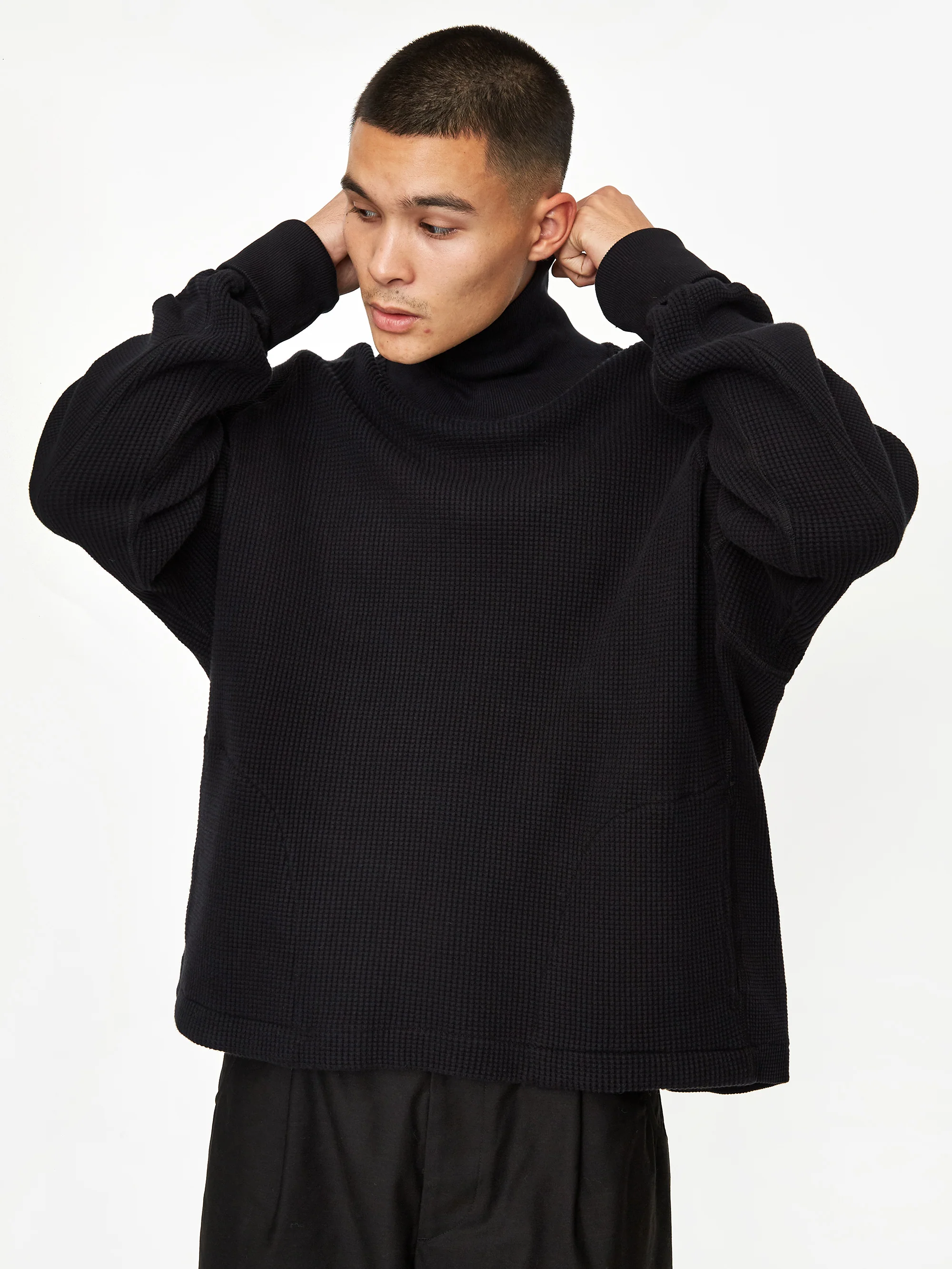 Nicholas Daley Waffle Roll Neck Top - Black - Image 9