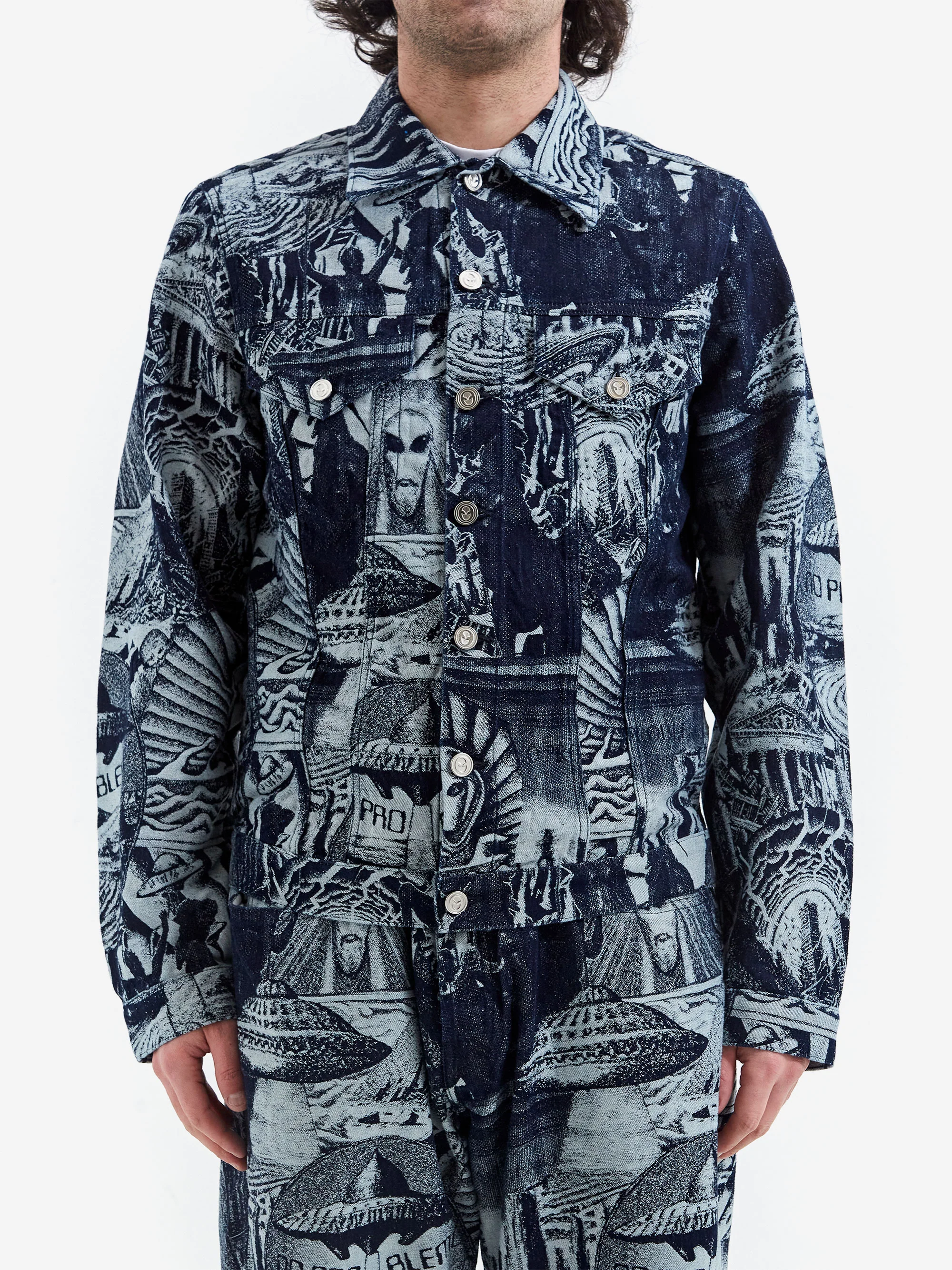 No Problemo Apocalypse Jacquard Trucker Jacket - Blue - Image 3